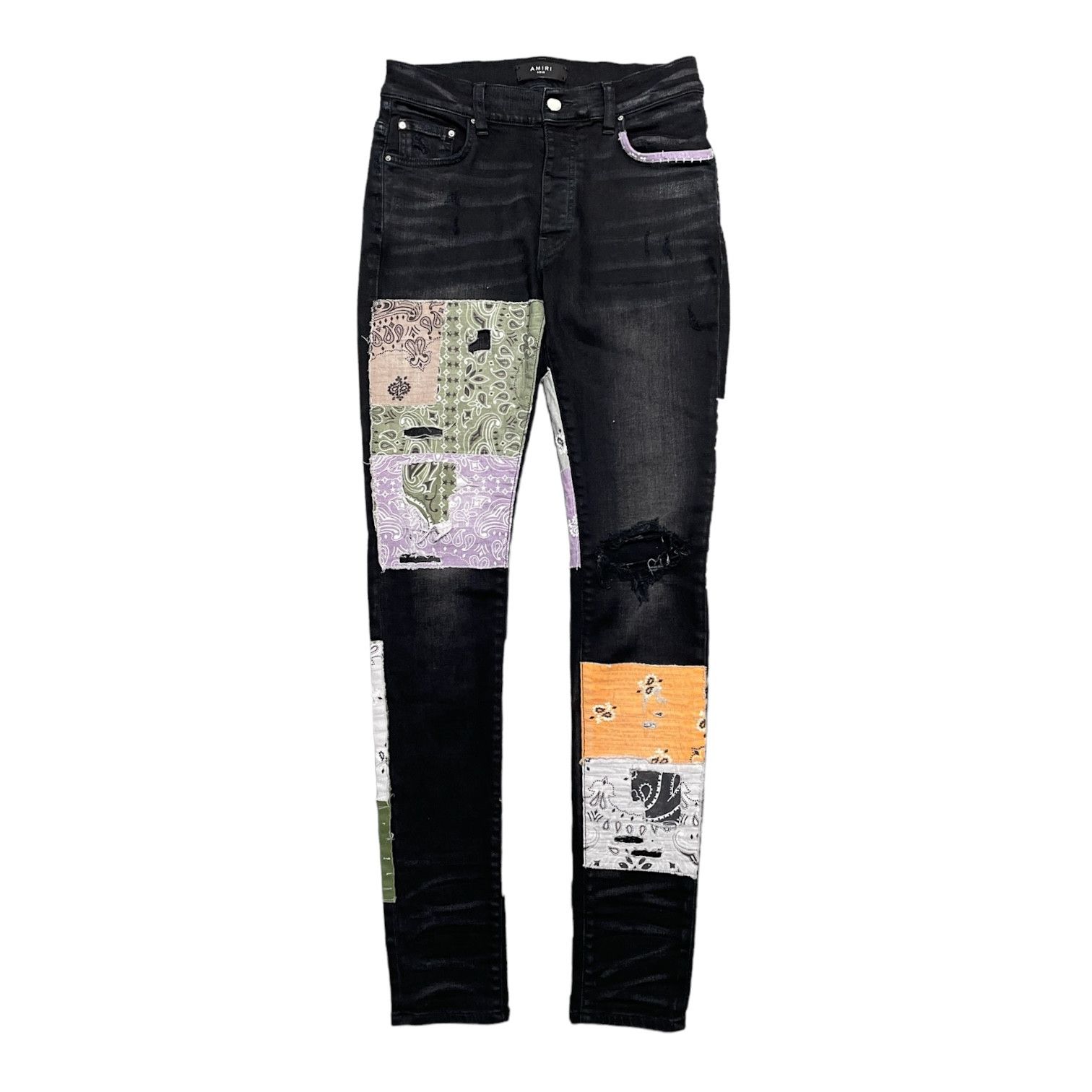 image of Amiri Bandana Art Patch Jeans Aged Black, Men's (Size 30)