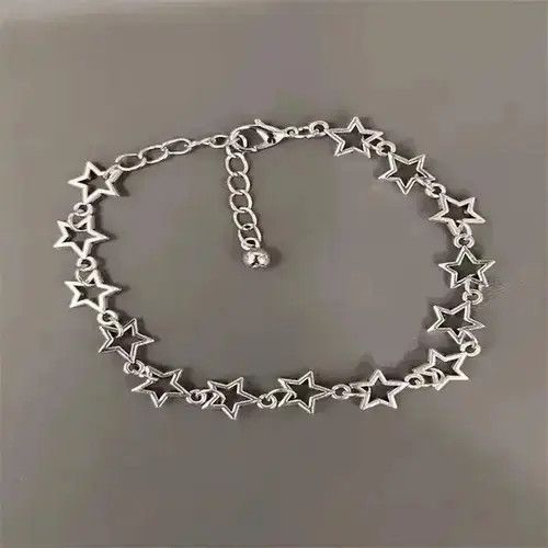 Jewelry Silver Color Grunge Stars Link bracelet Size ONE SIZE - 2 Thumbnail