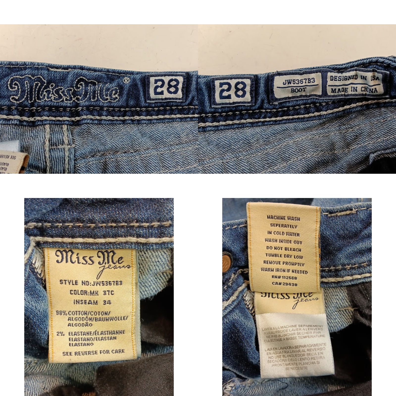 Miss Me Miss Me Jeans Women's Bootcut Denim 28x31 Blue Distressed Low Rise Embroidered Rhinestone Studded 5-Pocket JW5367B3 Womens Jeans Size 28" / US 6 / IT 42 - 8 Thumbnail