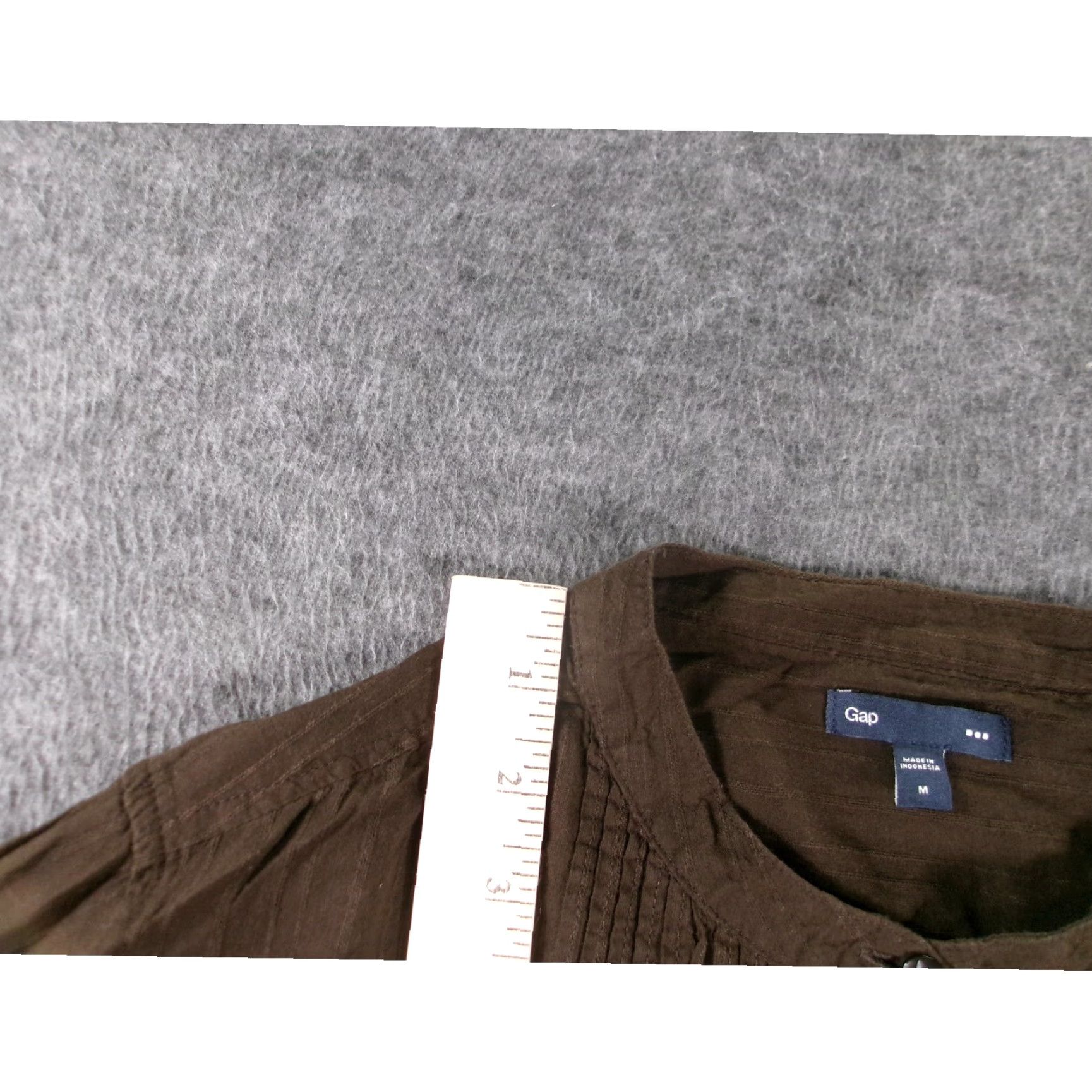 Gap GAP Blouse Shirt Women M Brown Pleated Top Casual Tunic Office Classic Knit Cotton Button Front Long Sleeve Collared Relaxed Fit Size M / US 6-8 / IT 42-44 - 5 Thumbnail