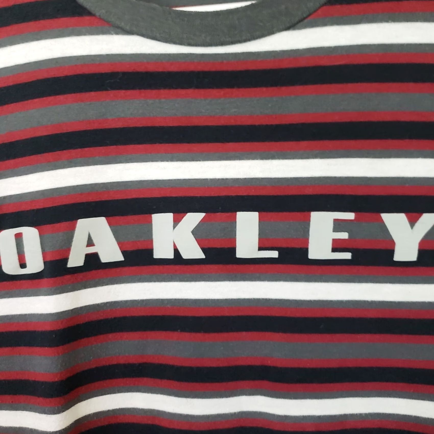 Oakley Oakley Mens XL T-Shirt Striped Crewneck Red, Black, White Multicolor Oakley Markings Summer Tee Men XL Size US XL / EU 56 / 4 - 7 Thumbnail