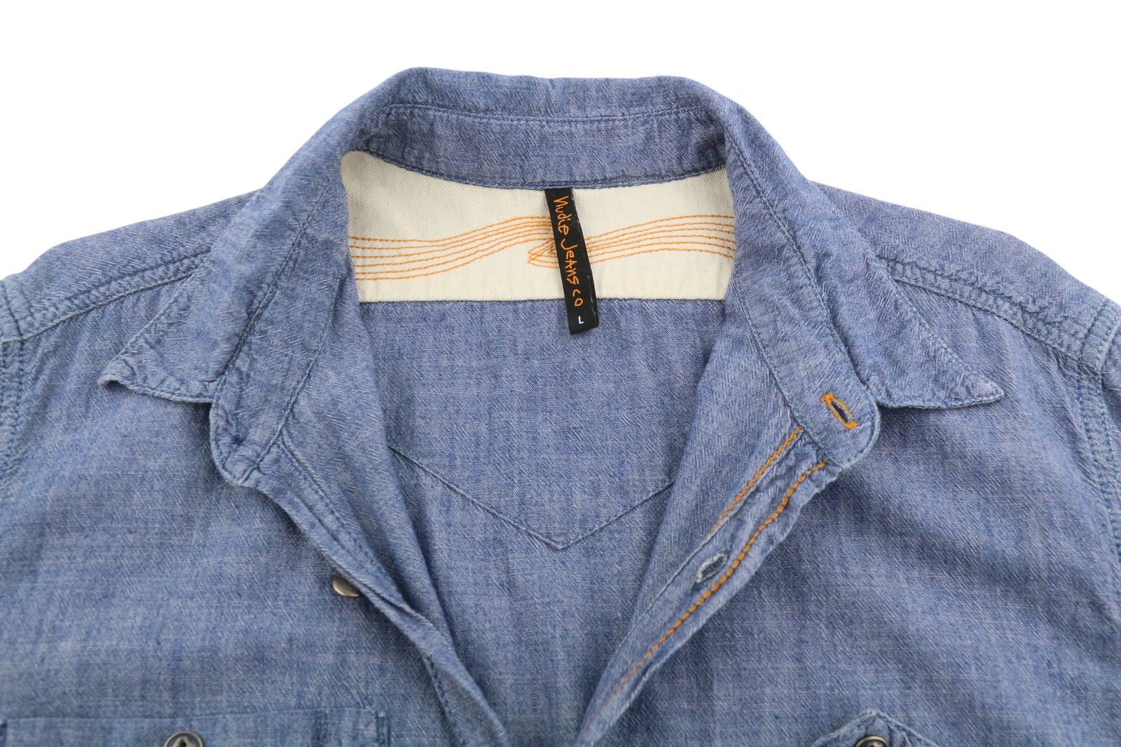 Nudie Jeans L Blue Denim Look Spread Neck 89942 Size US L / EU 52-54 / 3 - 5 Thumbnail