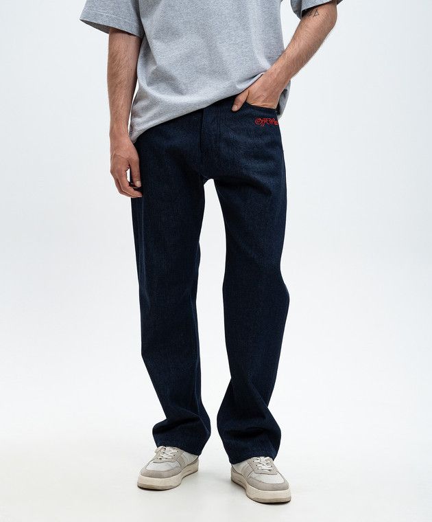 Off-White o1s22i1n1124 Embroidered Logo Jeans in Blue Size US 34 / EU 50 - 3 Thumbnail