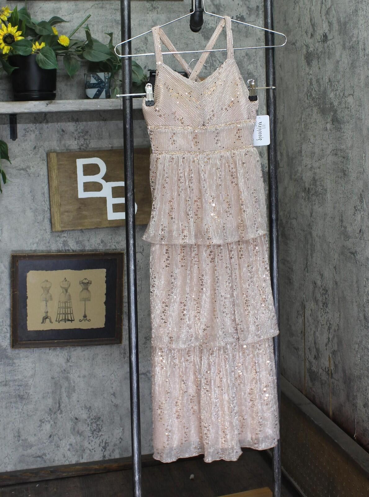 Other Speechless Patterned V Neck Tiered Maxi Dress Rose Gold 8 Size ONE SIZE - 1 Thumbnail