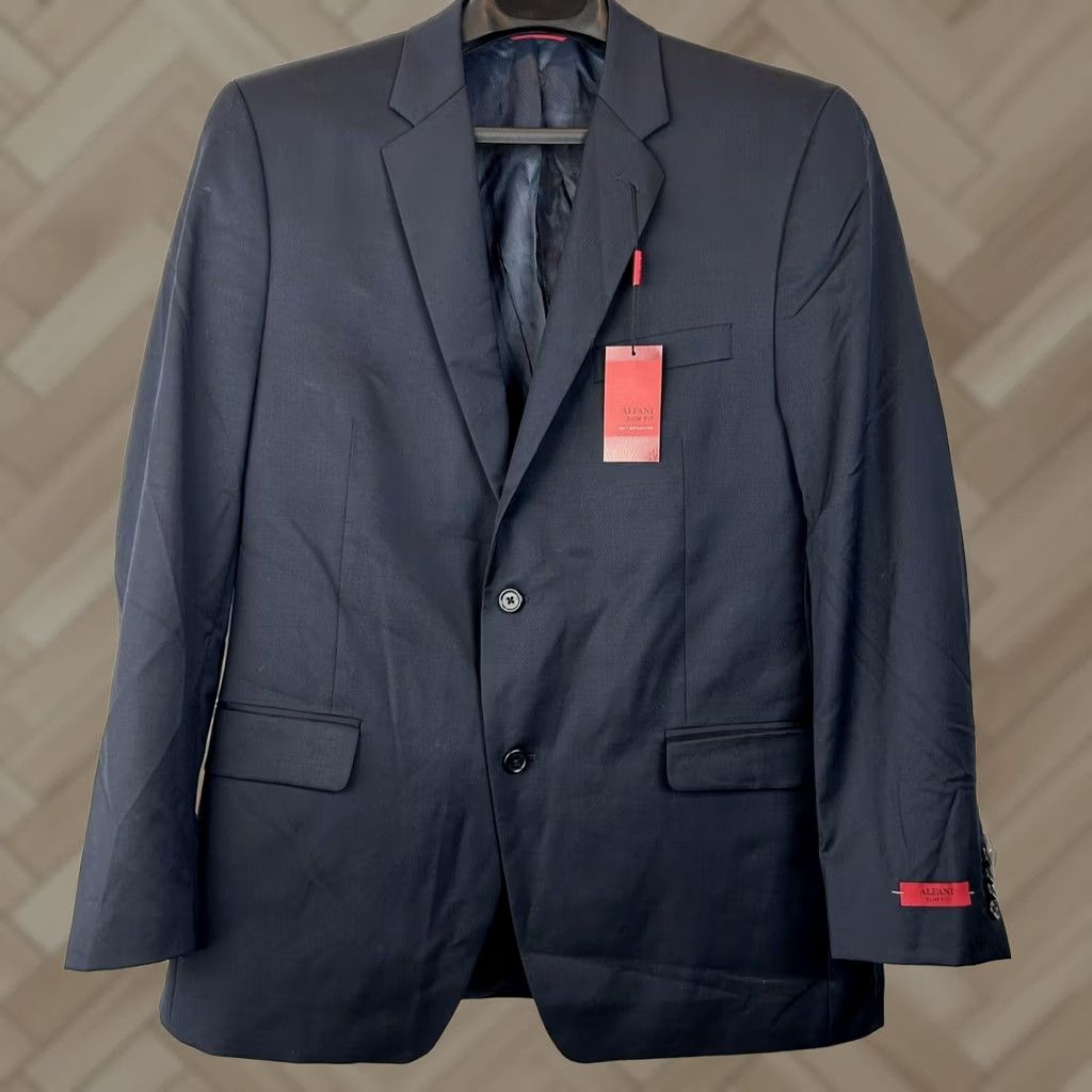 Alfani Alfani Blazer Mens 44R Wool Navy Two-Button Single-Breasted Slim Regular Jacket Coat, 2 Button, Blue, Wool, Sport Coat, Men, 44R Size 44R - 1 Thumbnail