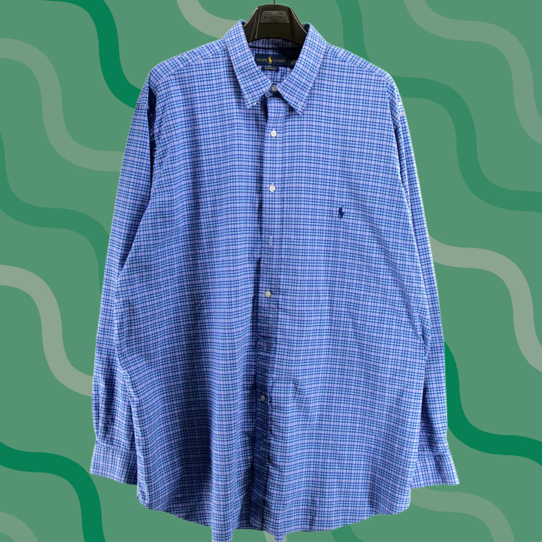 Polo Ralph Lauren Mens 3xlt Blue Plaid Long Sleeve Button Up Shirt Performance Classic Preppy, Men's (Size Xxl)