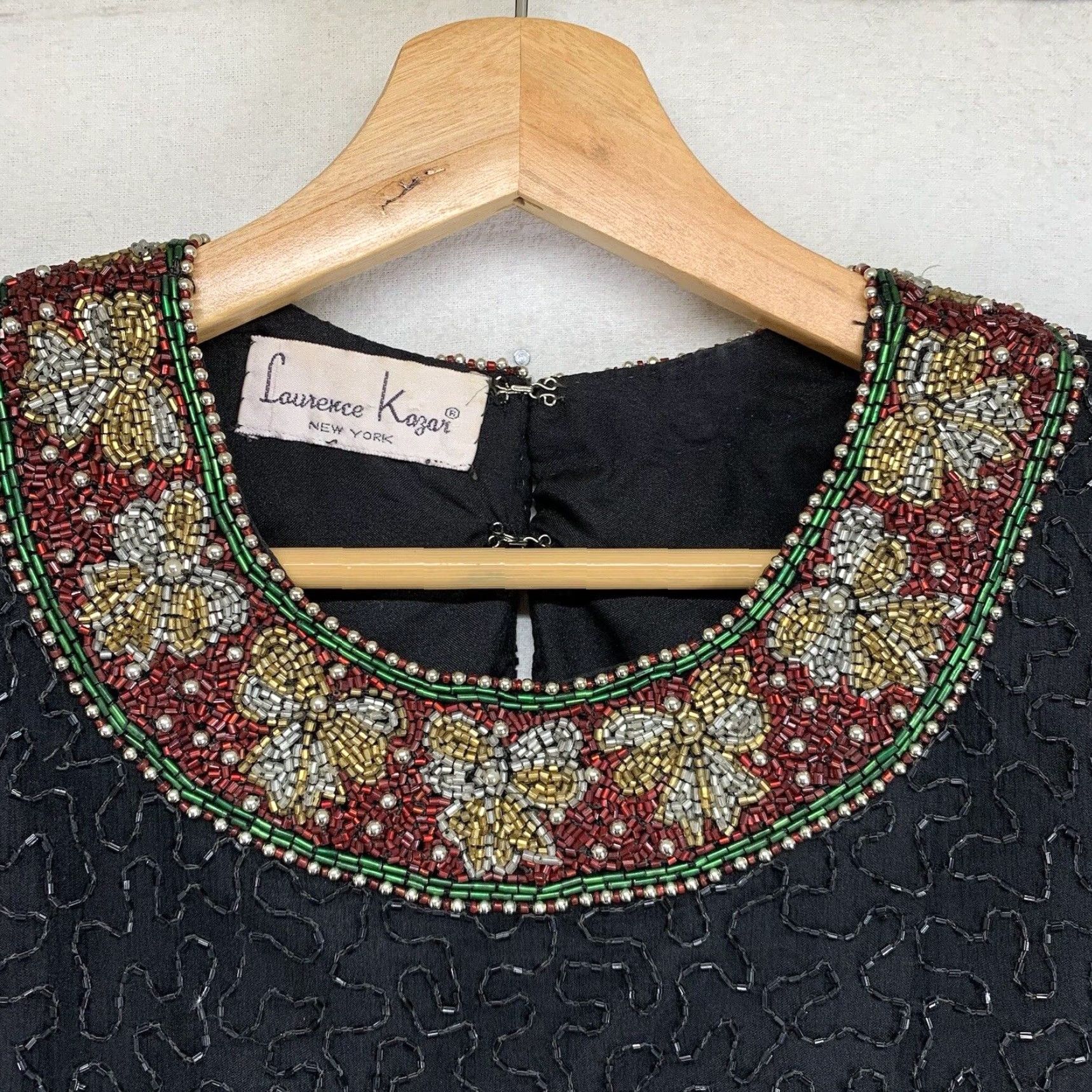Vintage VINTAGE Laurence Kazar Women's Blouse Short Sleeve Silk Black Beaded Sequin 80s 90s Formal Party Size M / US 6-8 / IT 42-44 - 2 Thumbnail