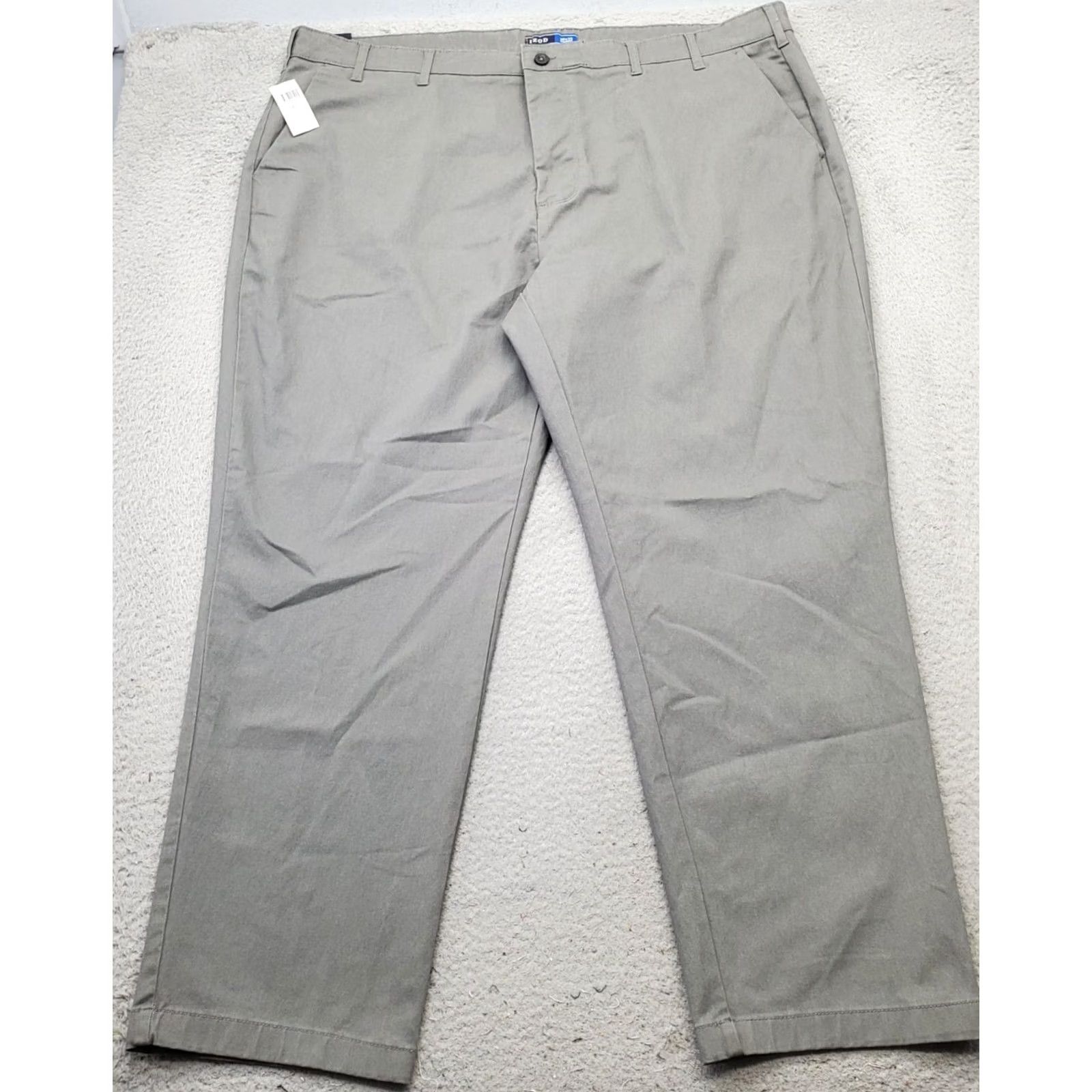 Izod IZOD Pants Mens 50x32 Gray Performance Stretch Non-Iron Flat Front Straight Leg Mens Size 50 Gray Regular Stretch Chino Size US 34 / EU 50 - 2 Thumbnail