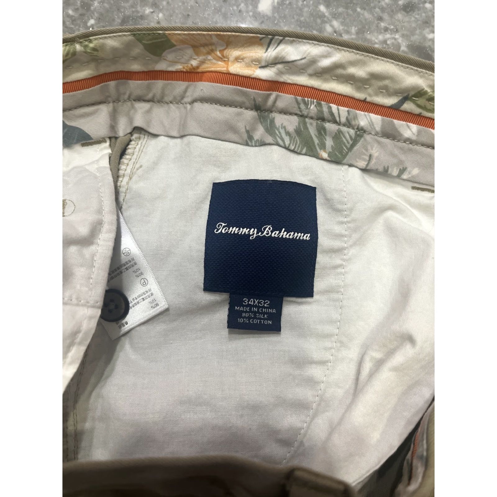 Tommy Bahama Tommy Bahama Pants Mens 34X32 Beige Khaki Silk Blend Chino Trouser Flat Front Flat Front Zip Pockets Straight Line Casual Workwear 34 32 Size US 34 / EU 50 - 4 Thumbnail