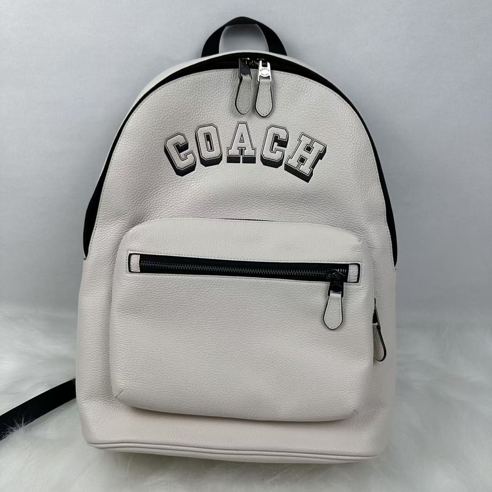 Coach Coach West Backpack With Varsity Motif In Leather Chalk NWT Size ONE SIZE - 1 Thumbnail