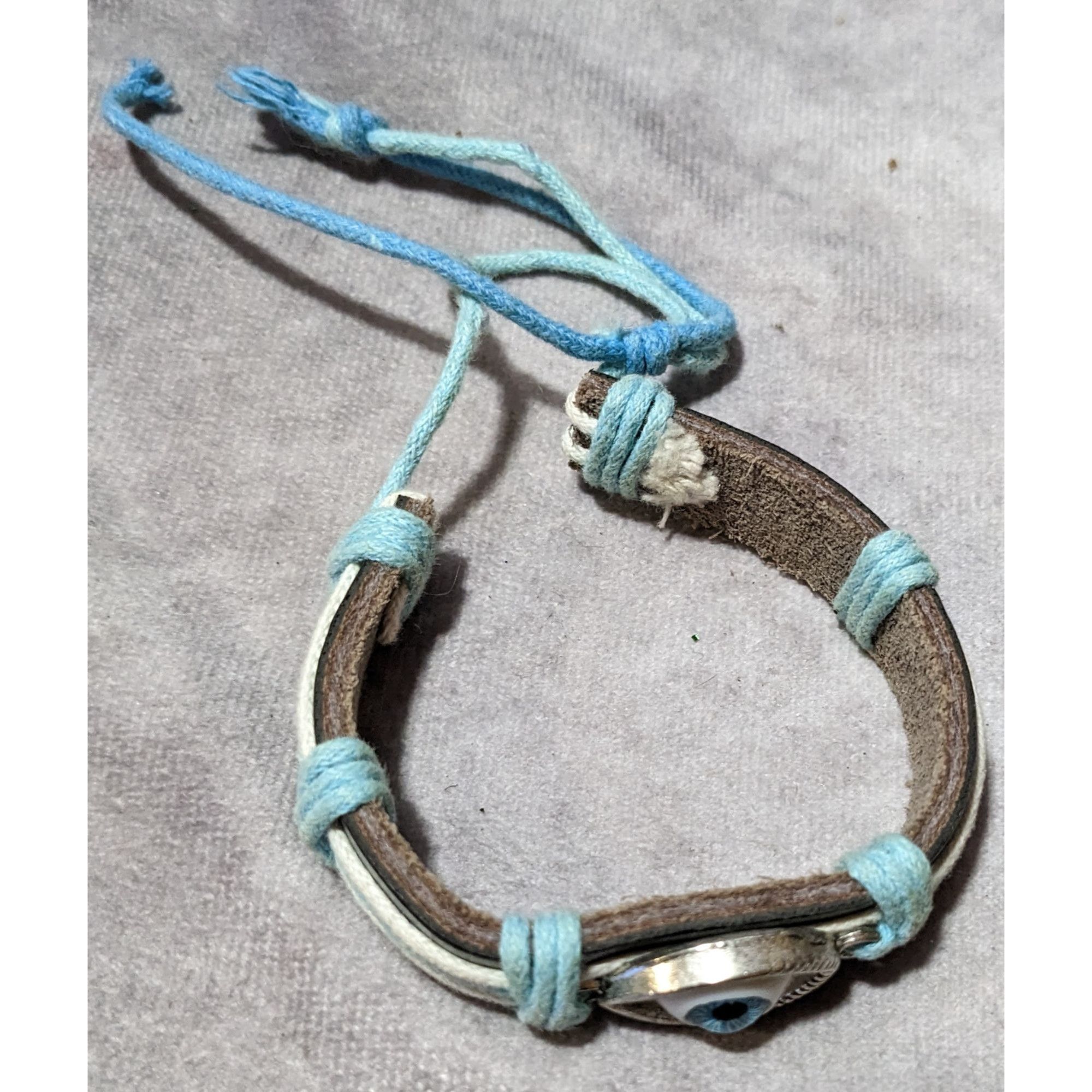 Other Blue And Brown Leather Evil Eye Adjustable Bracelet Size ONE SIZE - 5 Thumbnail