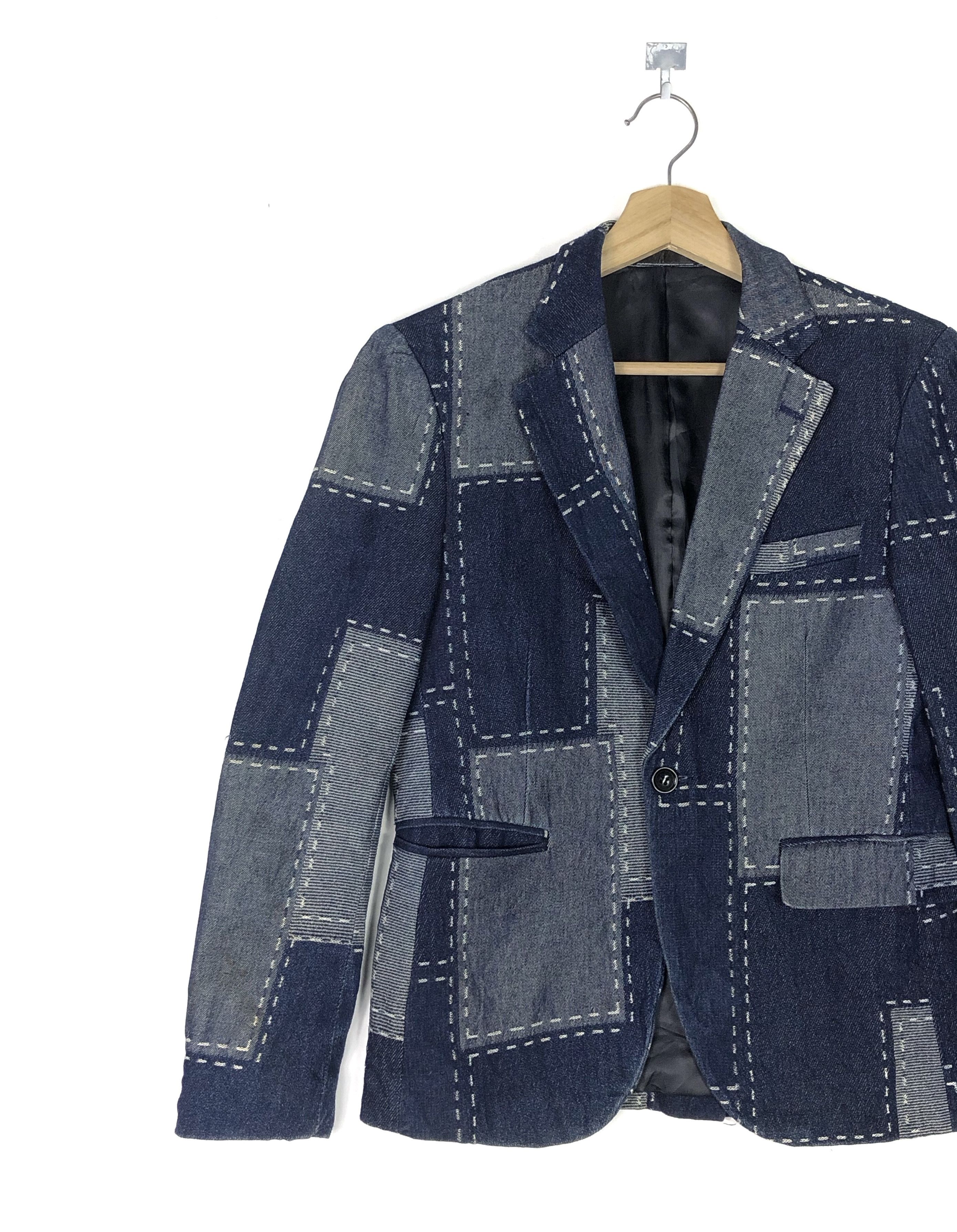 Designer × Indigo × Japanese Brand 5-POCKETS UNISEX COTTON DENIM PATCHWORK PRINT BLAZER COAT Size US XS / EU 42 / 0 - 6 Thumbnail