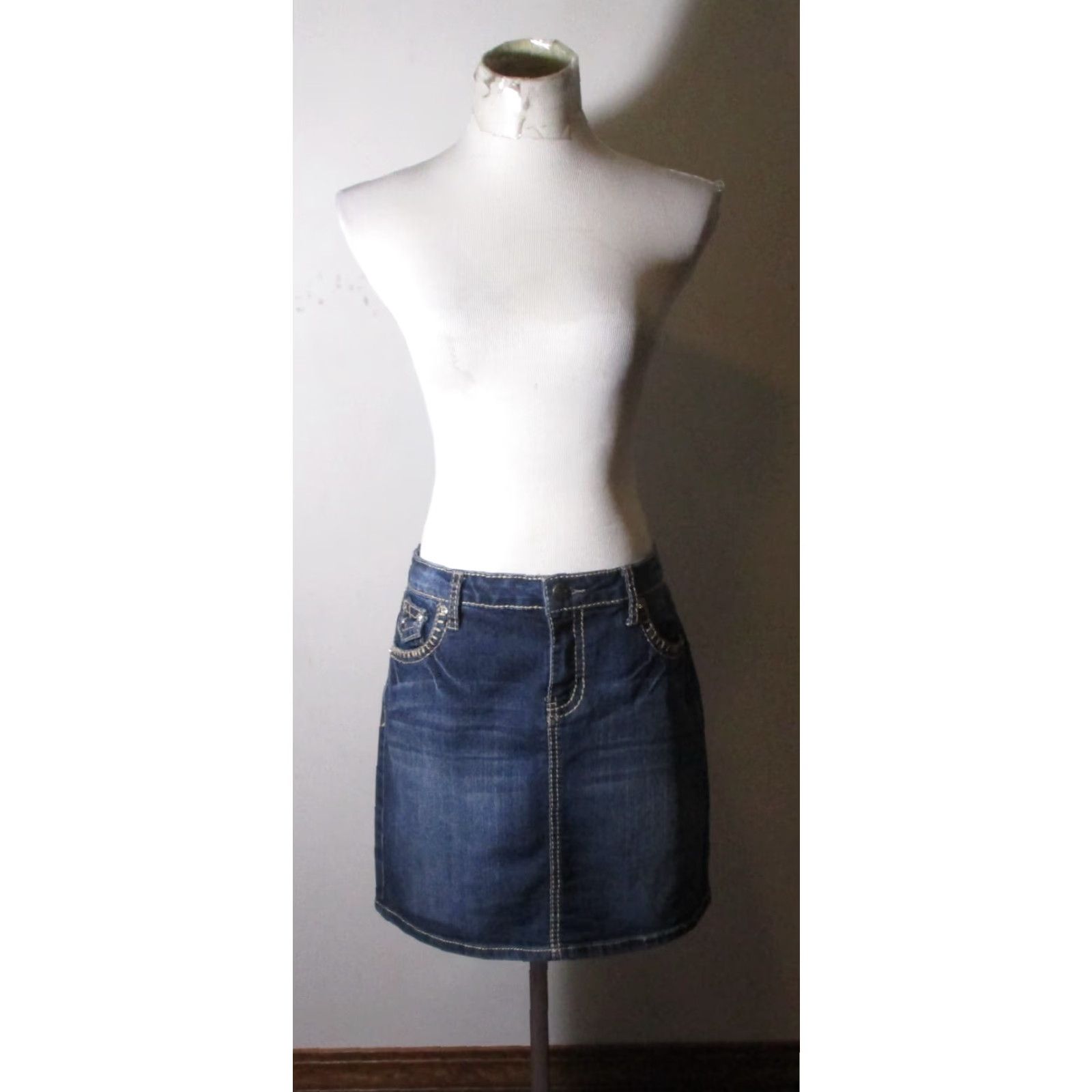 Vintage EARL JEAN Denim Skirt Size 10 Blue Beaded Size 32" / US 10 / IT 46 - 2 Thumbnail