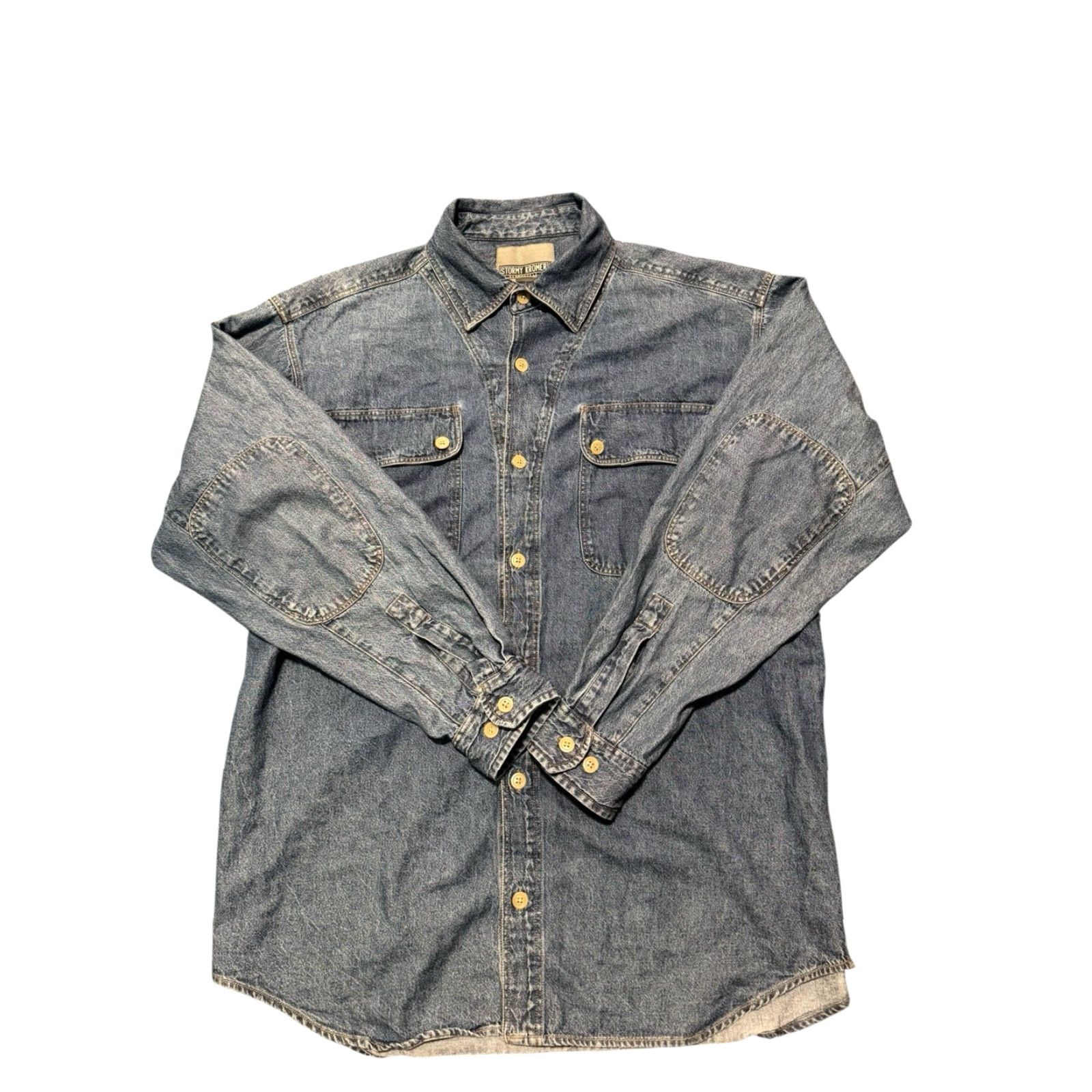 Vintage Stormy Kromer Denim Shirt Jacket Mens L Cotton Button Up Field Shacket HTF Denim Shirt Jacket L Blue Pockets Vintage? No (but vintage is No). Size US L / EU 52-54 / 3 - 4 Thumbnail