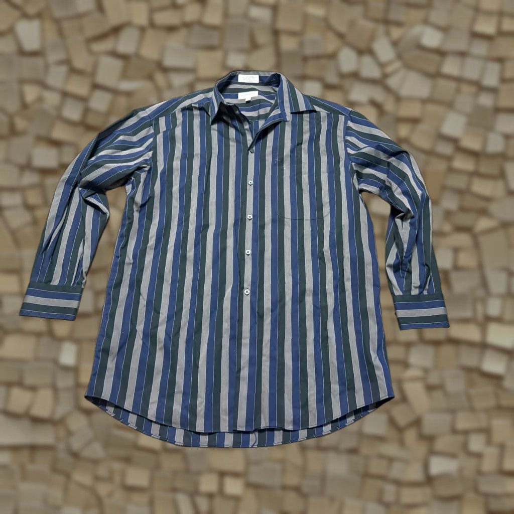 Liz Claiborne VINTAGE Concepts by Claiborne Shirt Mens 15.5 32-33 Striped Button-Up Brown Black Blue Cotton Long Sleeve Button-Front Pocket Casual Size US L / EU 52-54 / 3 - 1 Thumbnail