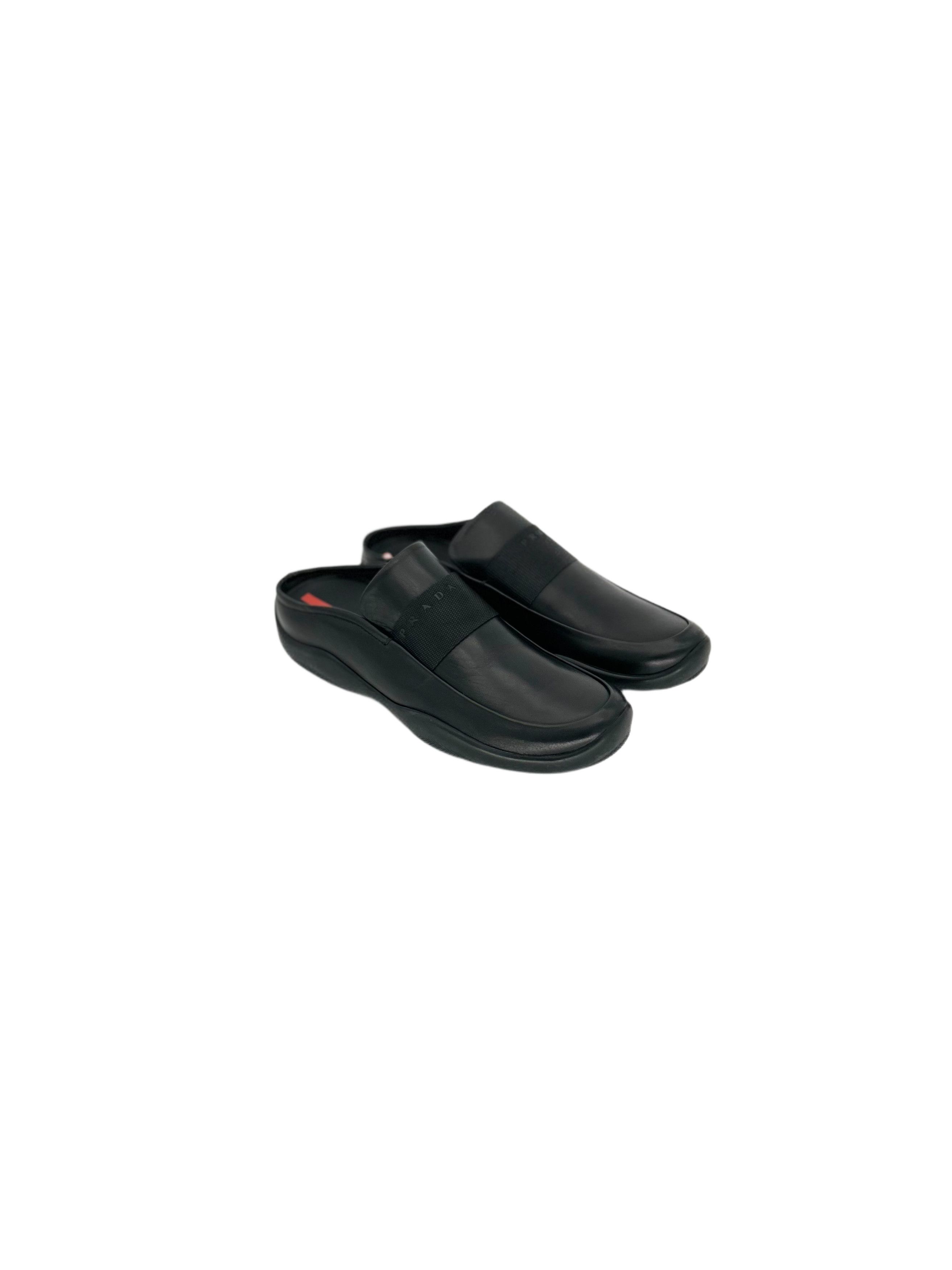 Prada Prada Linea Rossa Black Calf Leather MulesWithTaped Branding Size US 8 / EU 41 - 1 Thumbnail