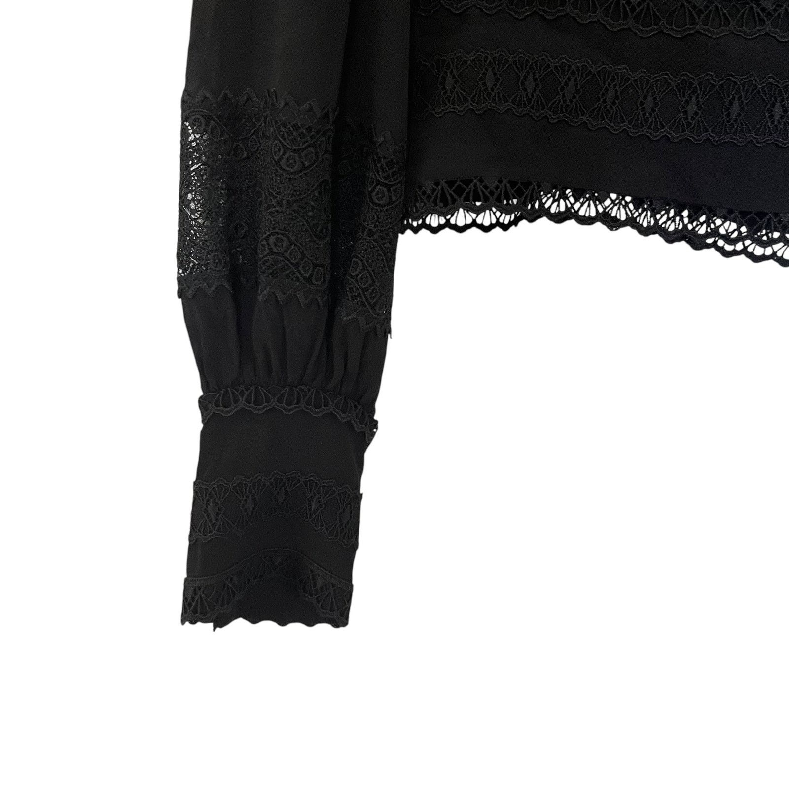 Iro IRO Claw Guipure Lace Trimmed Ruffled Crepe Black Blouse Size S / US 4 / IT 40 - 6 Thumbnail