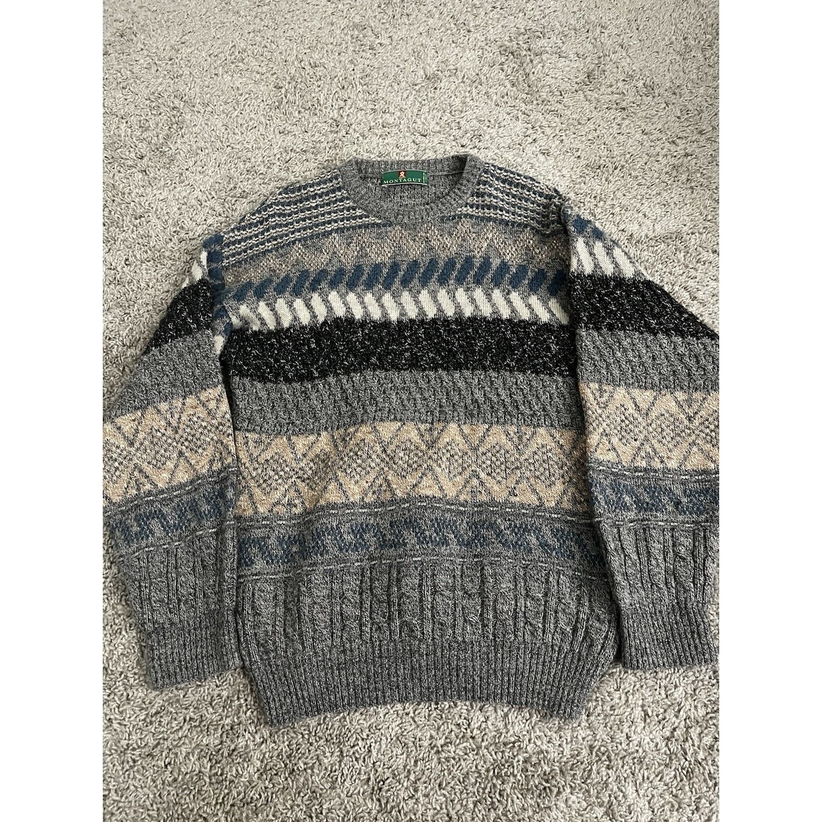 Montagut Vintage Montagut Sweater Mens Large Gray Pattern Knit Italy Size US L / EU 52-54 / 3 - 2 Thumbnail