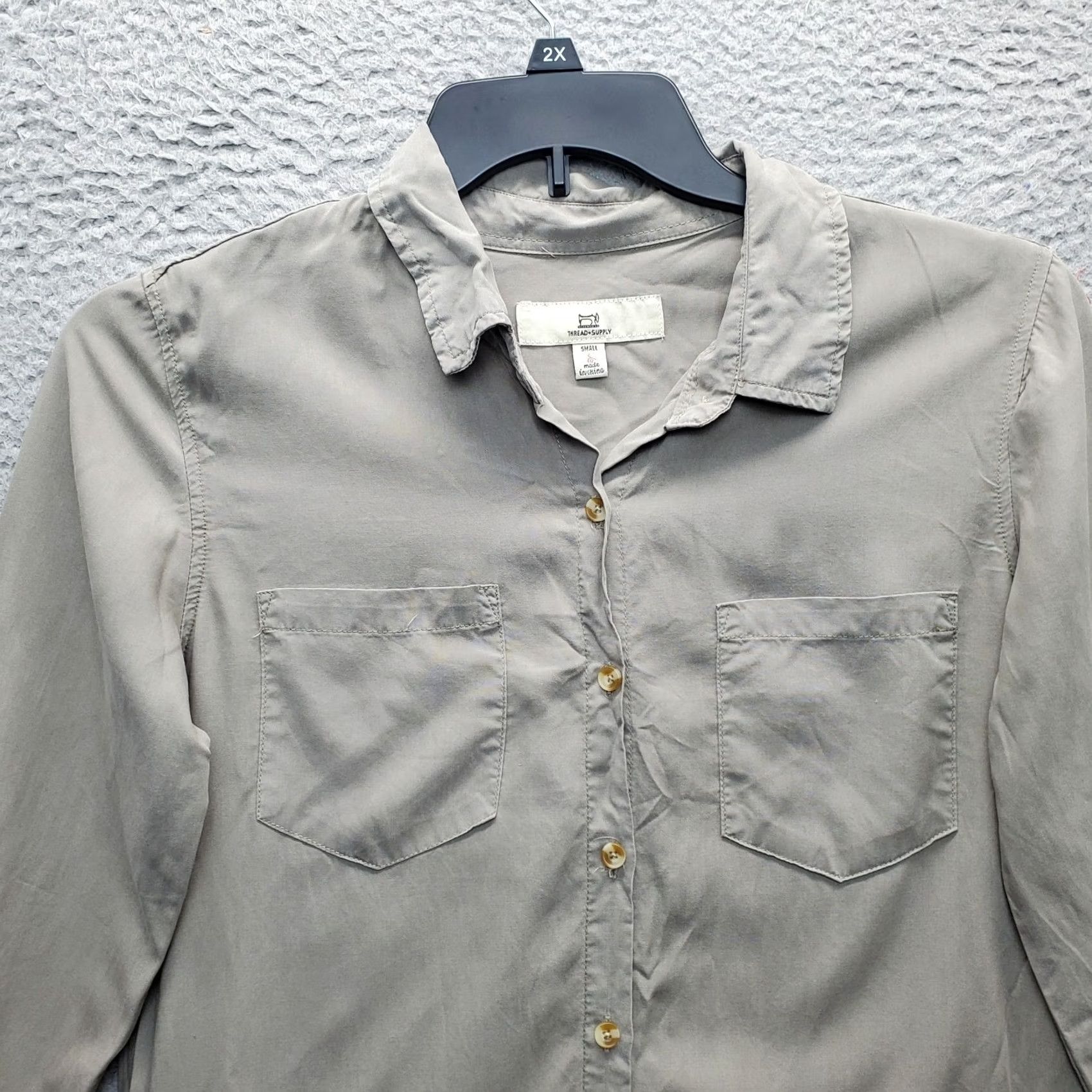 Vintage Thread & Supply Shirt Dress Women's S Gray Lyocell Roll Tab Sleeve Button Front Size S / US 4 / IT 40 - 3 Thumbnail