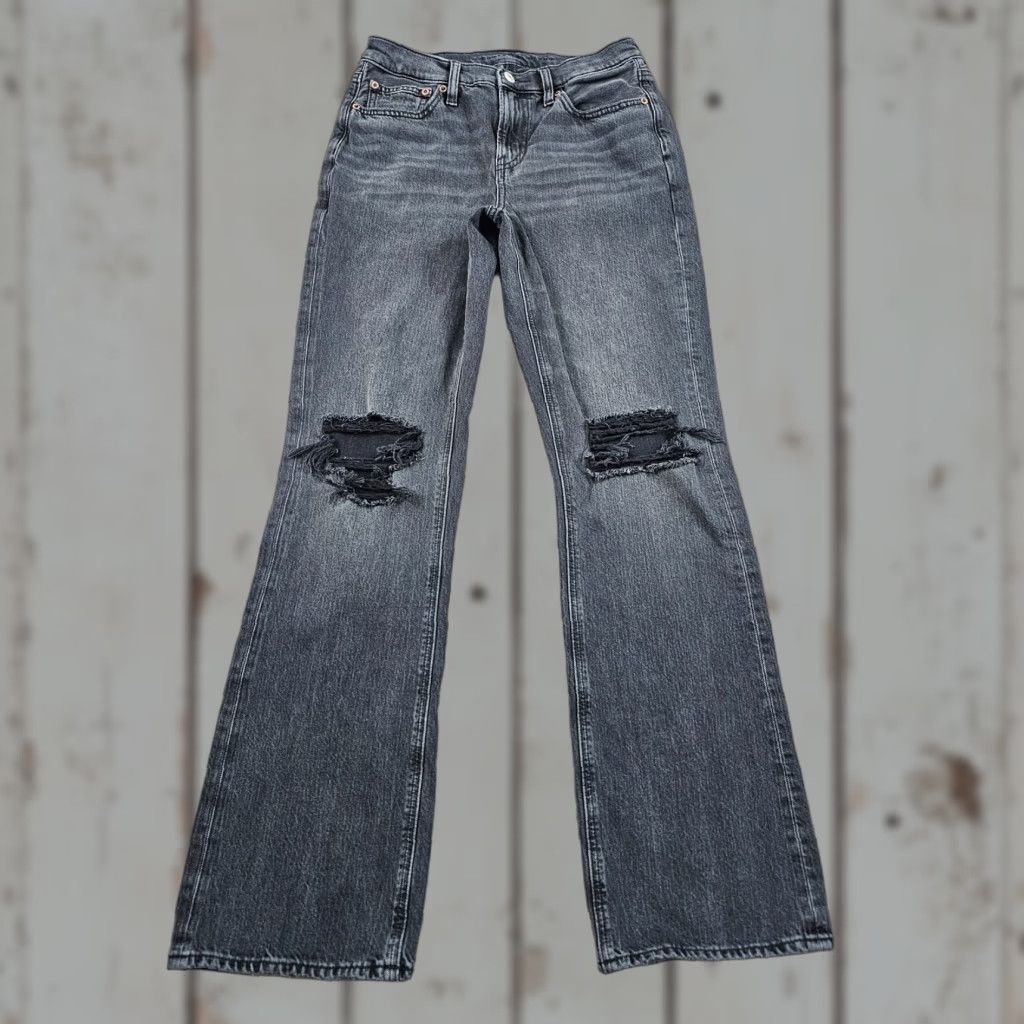 American Eagle Outfitters VINTAGE American Eagle Womens Jeans 2 Black Bootcut Distressed Stretch Denim 90s Small Waist Size 26" / US 2 / IT 38 - 1 Thumbnail