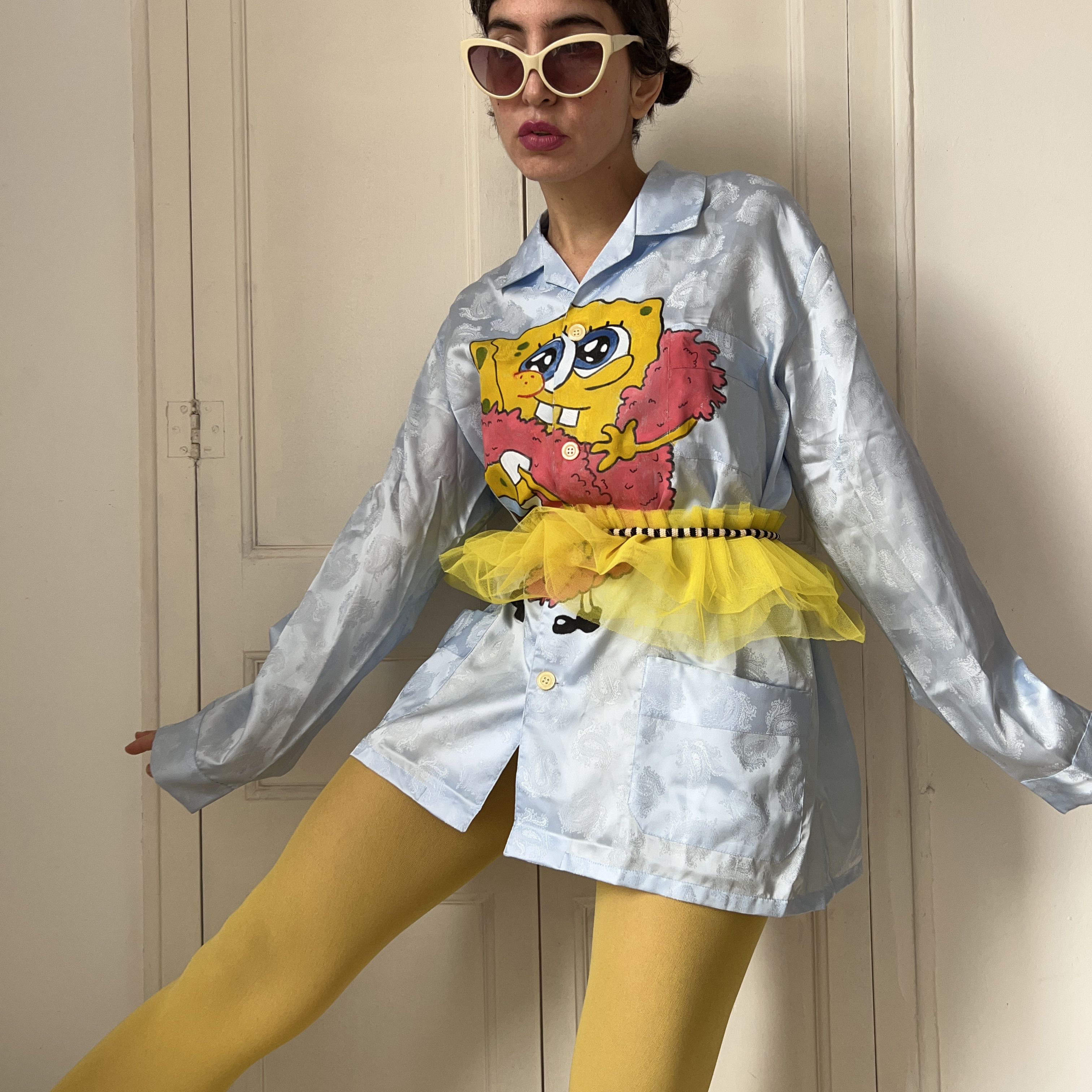Custommade Hand-Painted SpongeBob Pajama Shirt Size XL / US 12-14 / IT 48-50 - 3 Thumbnail