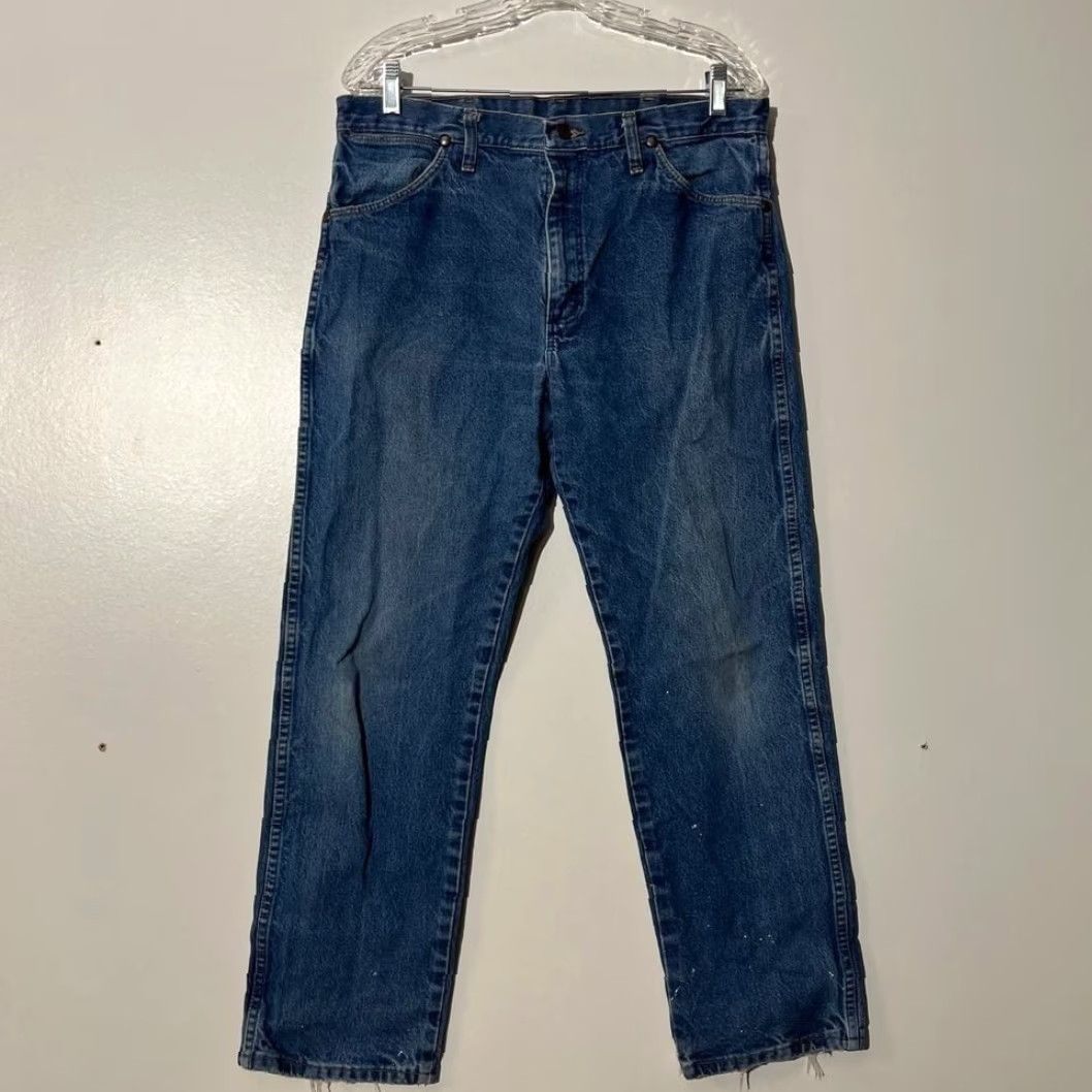 Wrangler Wrangler Mens Blue Cowboy Cut Original Fit Straight Jeans 34x30 Regular Rise Mid Denim 5-Pocket Logo Cowboys Mens Size US 34 / EU 50 - 2 Thumbnail