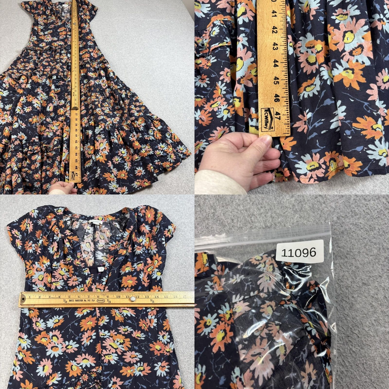 Vintage Sundance Dress Women XS Blue Floral Maxi Ruffle Sundress Boho Lined Tiered Long Cap Sleeve V-Neck Pullover Size XS / US 0-2 / IT 36-38 - 9 Thumbnail