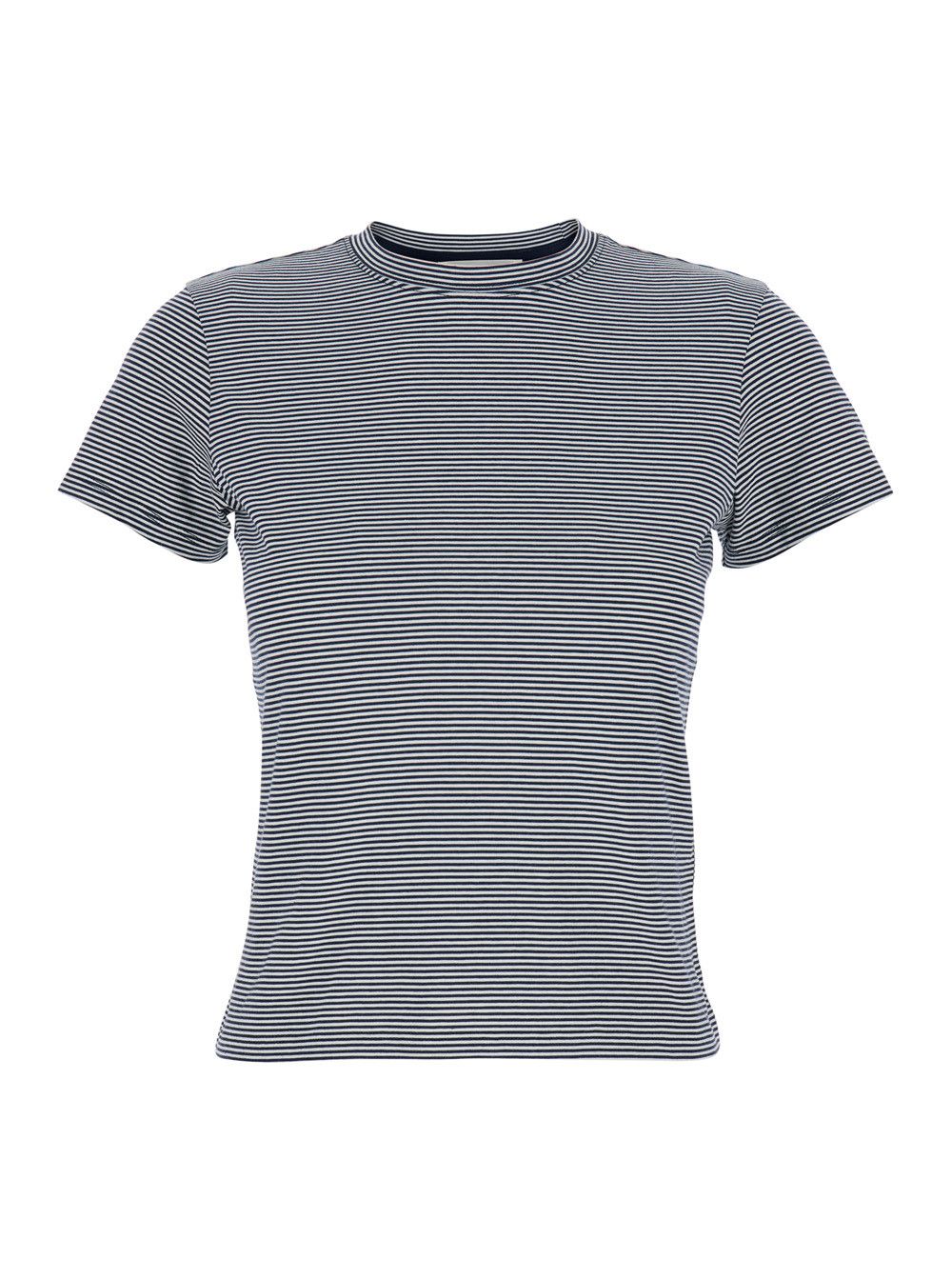 Frame black crew neck T-shirt with striped motif in cotton woman Size XS / US 0-2 / IT 36-38 - 1 Thumbnail