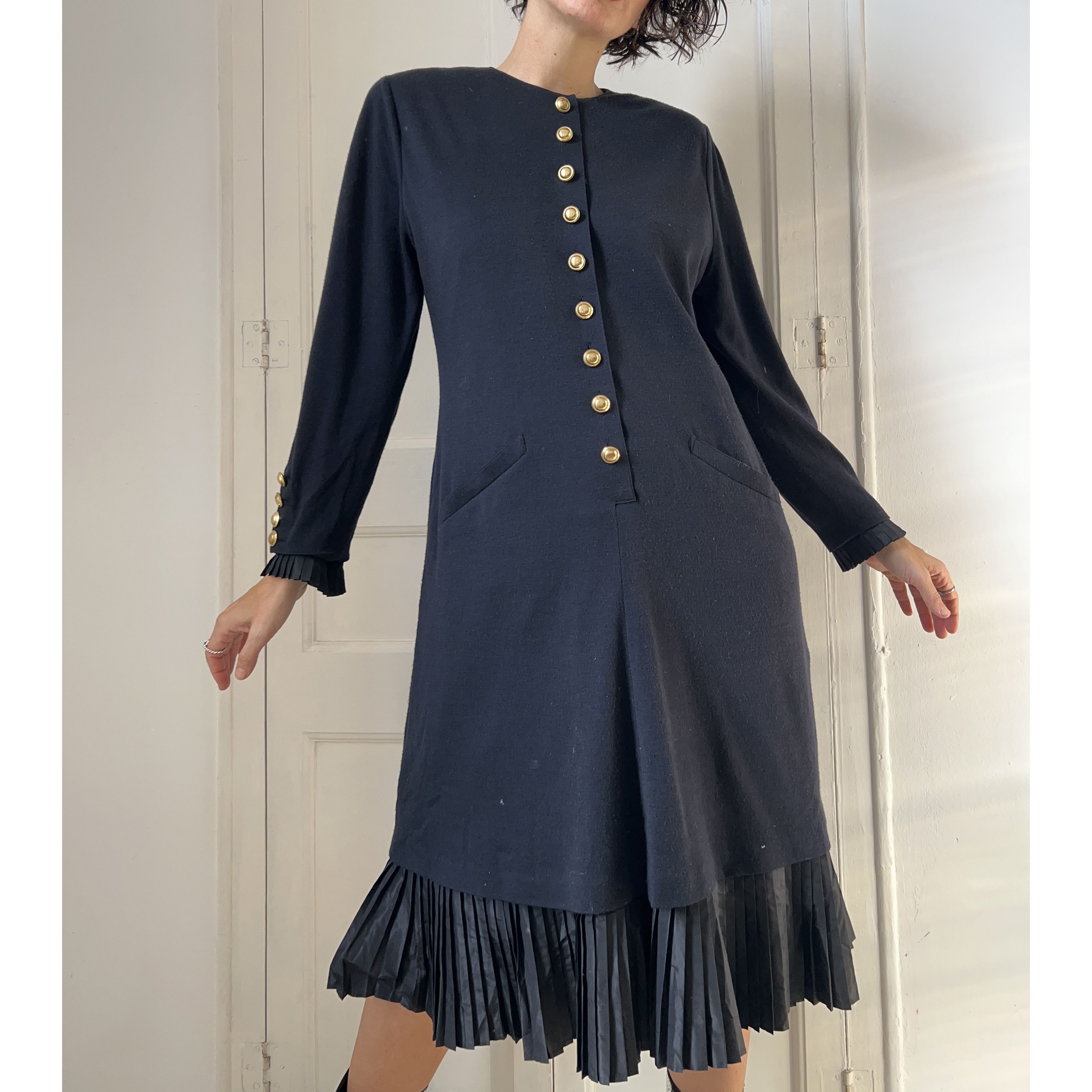 Vintage Vintage 80s Wool Silk Midi Dress Size M / US 6-8 / IT 42-44 - 8 Thumbnail