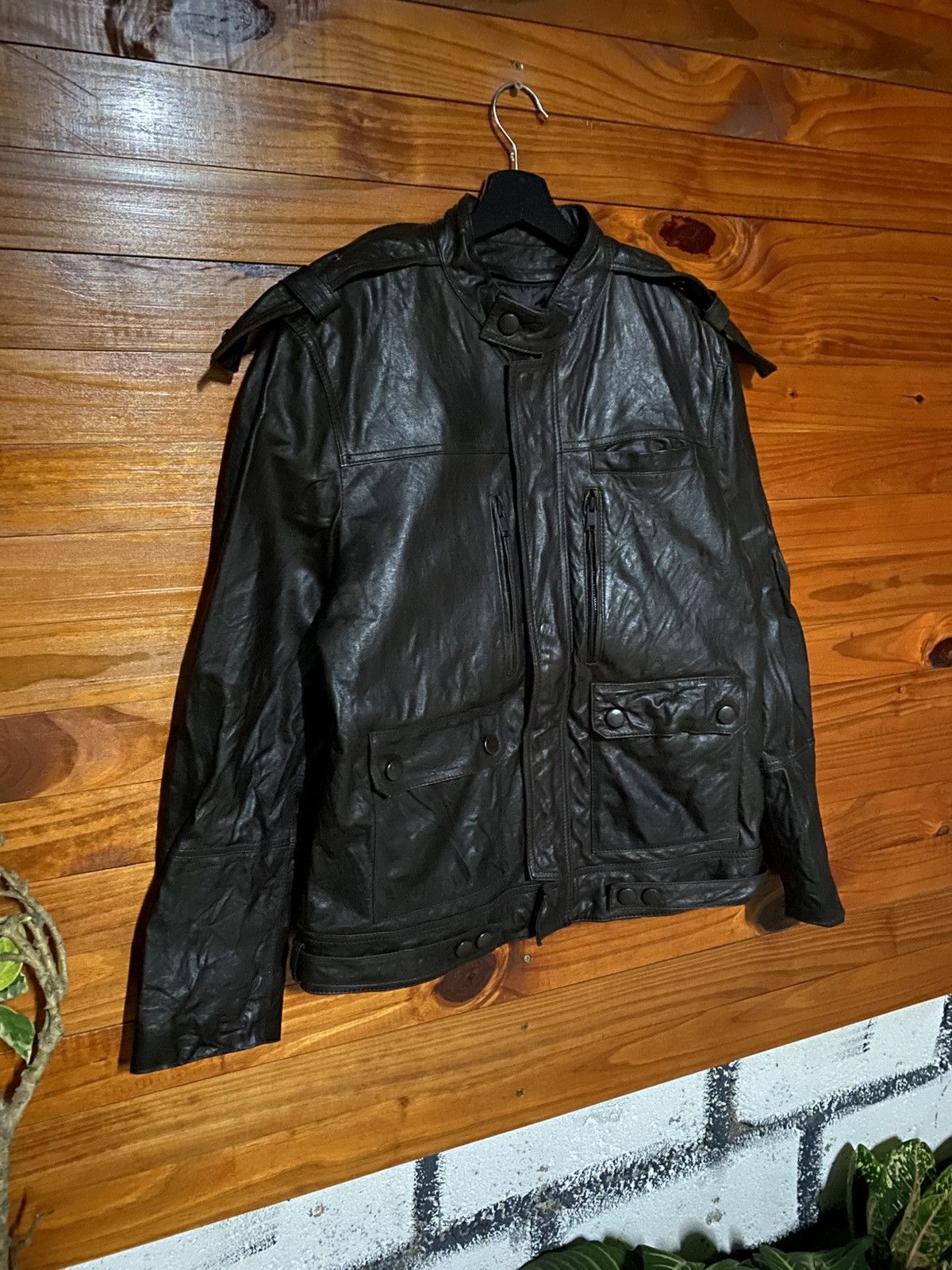 Vintage Vintage Korean Moto-Utility Leather Jacket Dark Brown Size US M / EU 48-50 / 2 - 5 Thumbnail