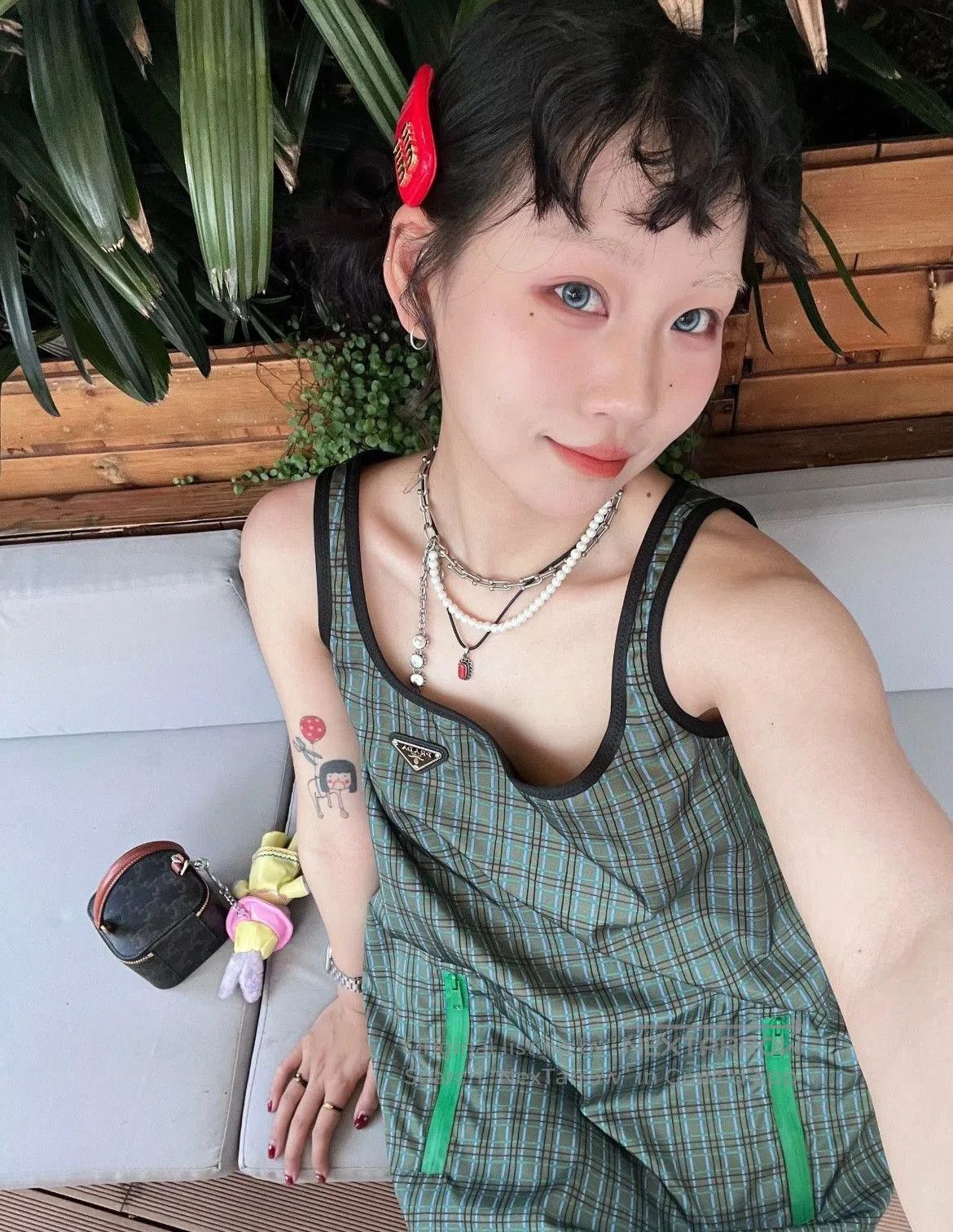 Prada Prada Triangle Logo Green Plaid Nylon Dress. Size S / US 4 / IT 40 - 1 Thumbnail