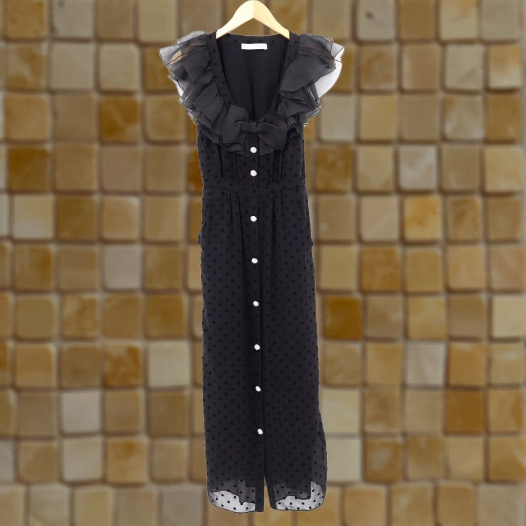 Alessandra Rich ALESSANDRA RICH Dress Polka Dot Silk Lace Midi Black SZ2 Regular Women’s Sleeveless Round Neck Zip Dry Clean Only Size XS / US 0-2 / IT 36-38 - 1 Thumbnail