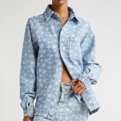 ERL ERL Light Blue Long Sleeve ERLShirt with All-Over Star Denim Size US L / EU 52-54 / 3 - 3 Thumbnail