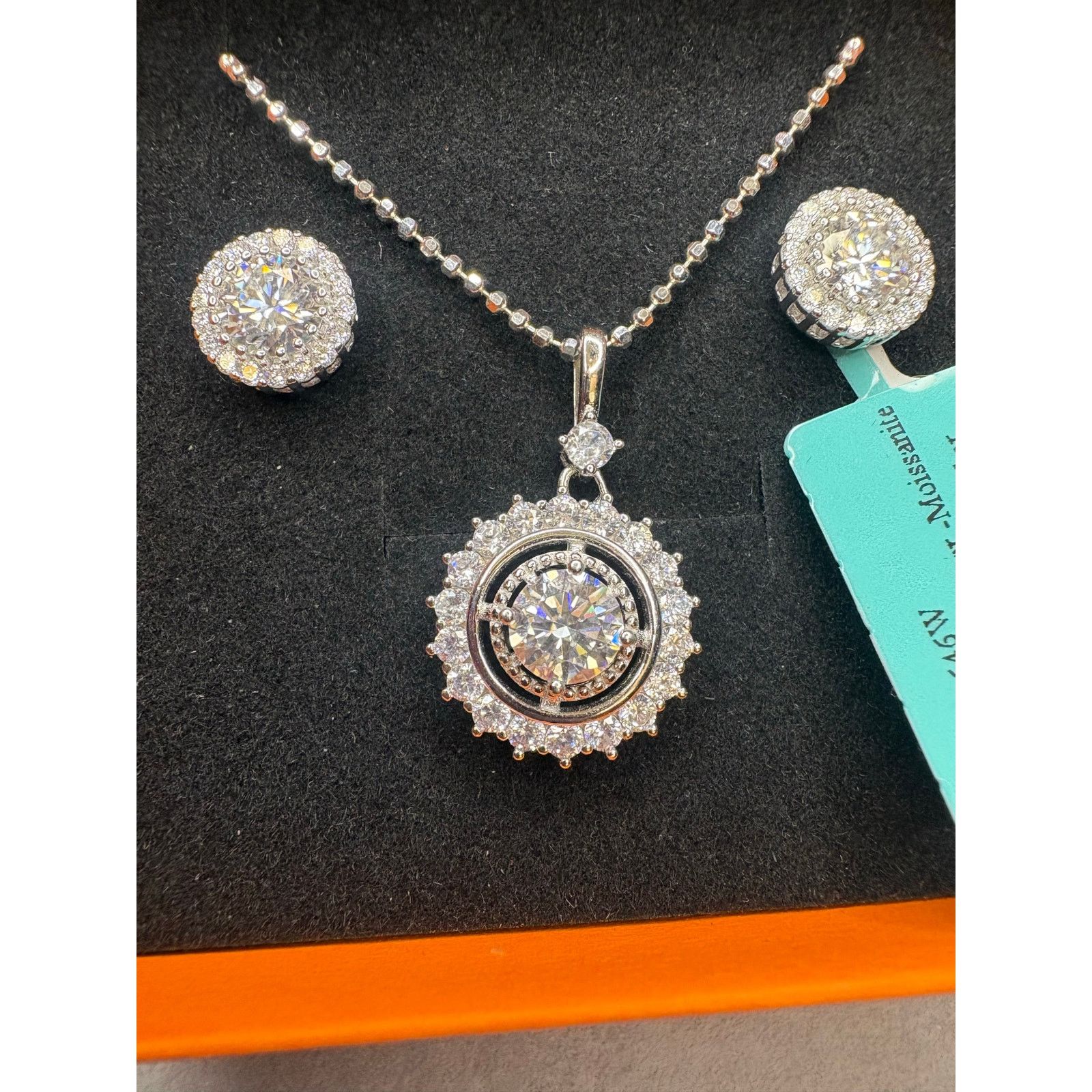 Jewelry 21" Necklace & earring set in 925 Silver, 8+ct of Moissanite Size ONE SIZE - 3 Thumbnail