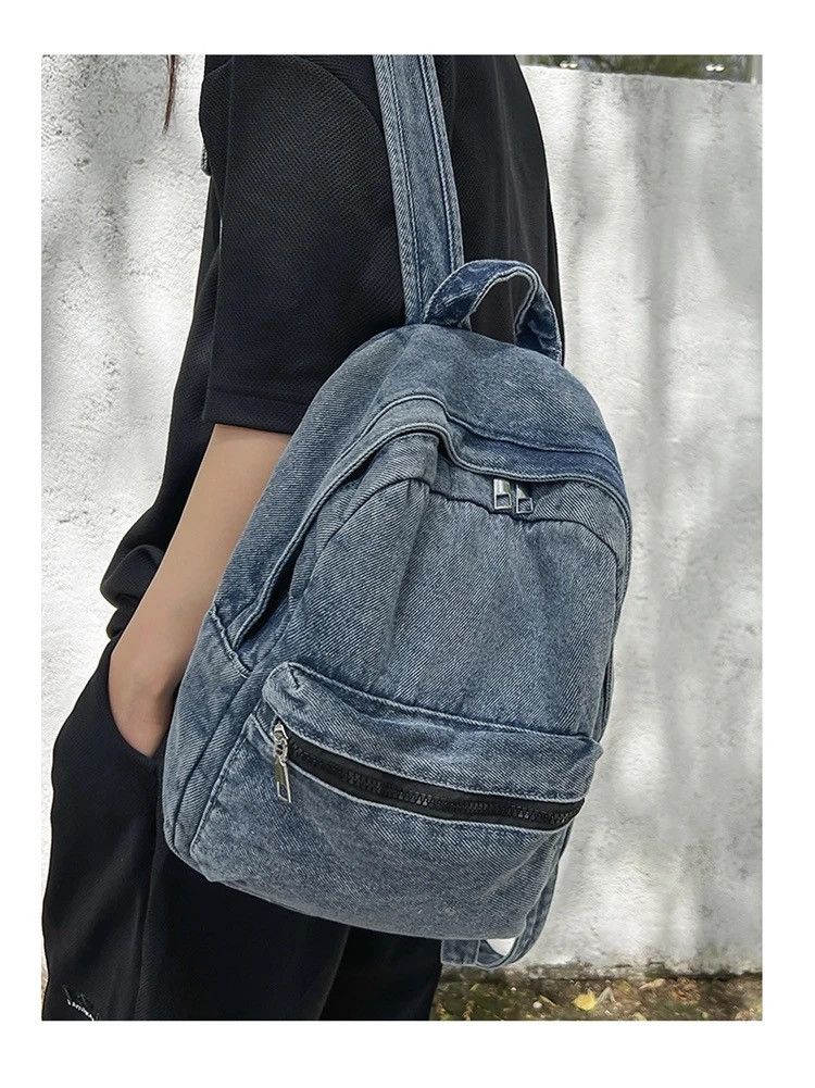 Japanese Brand Sewing Thread Zippered Denim Backpack Size ONE SIZE - 2 Thumbnail