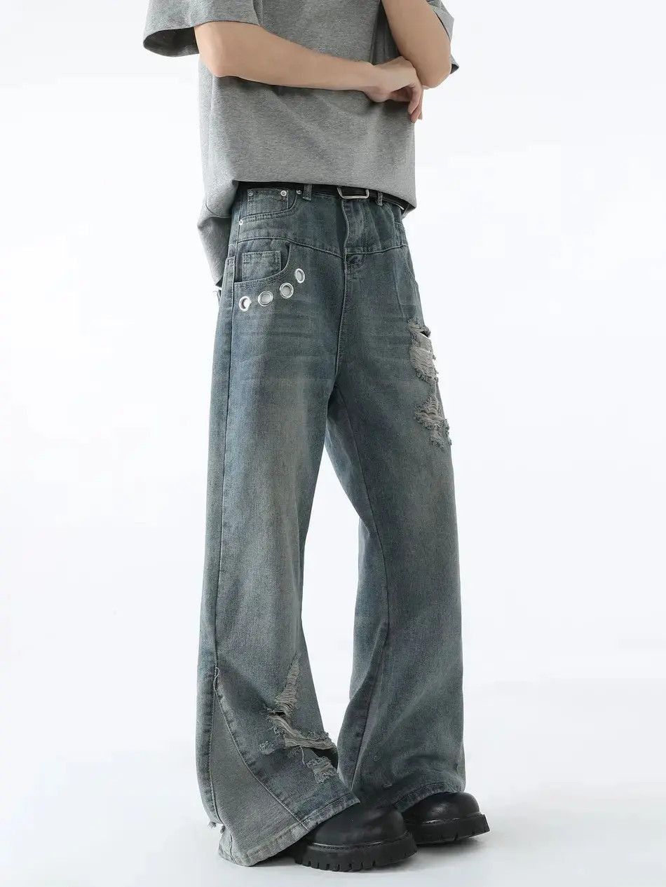 Japanese Brand Retro loose ripped patchwork jeans Size US 32 / EU 48 - 4 Thumbnail