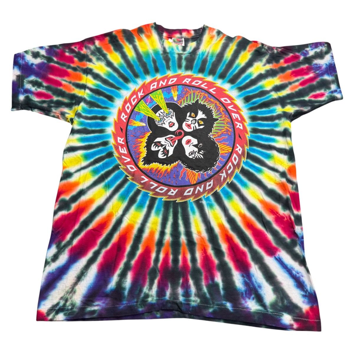Band Tees NOS Vintage 1996 KISS Rock & Roll Over Tie-Dye Band T-Shirt Size US XL / EU 56 / 4 - 1 Thumbnail