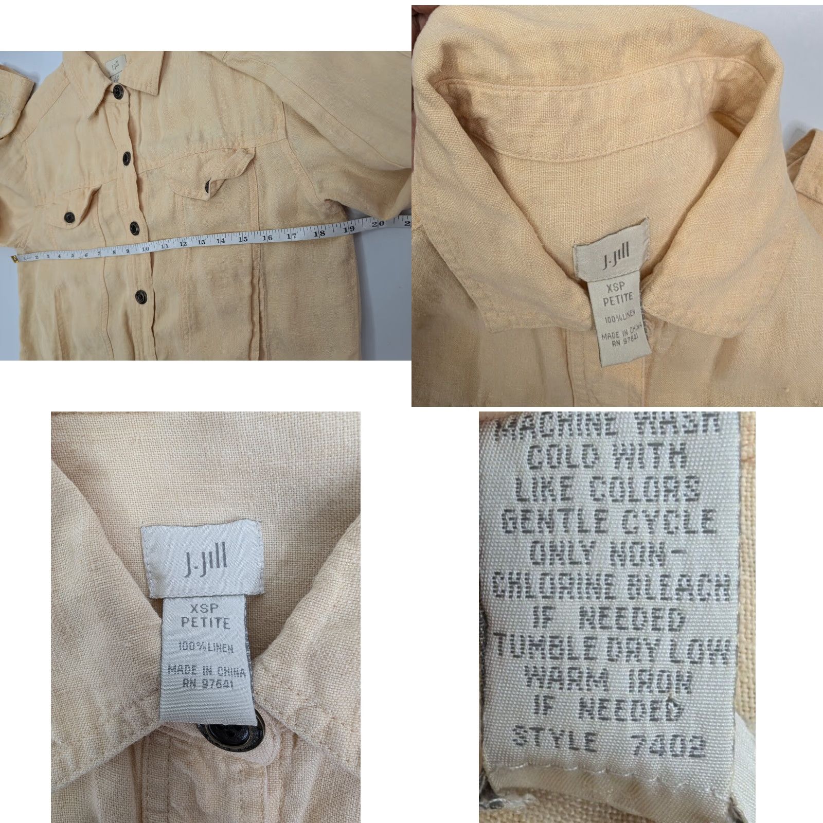J. Jill VINTAGE J Jill Jacket Women's XS Petite Yellow Linen Button Up Long Sleeve Pockets Size XS / US 0-2 / IT 36-38 - 8 Thumbnail