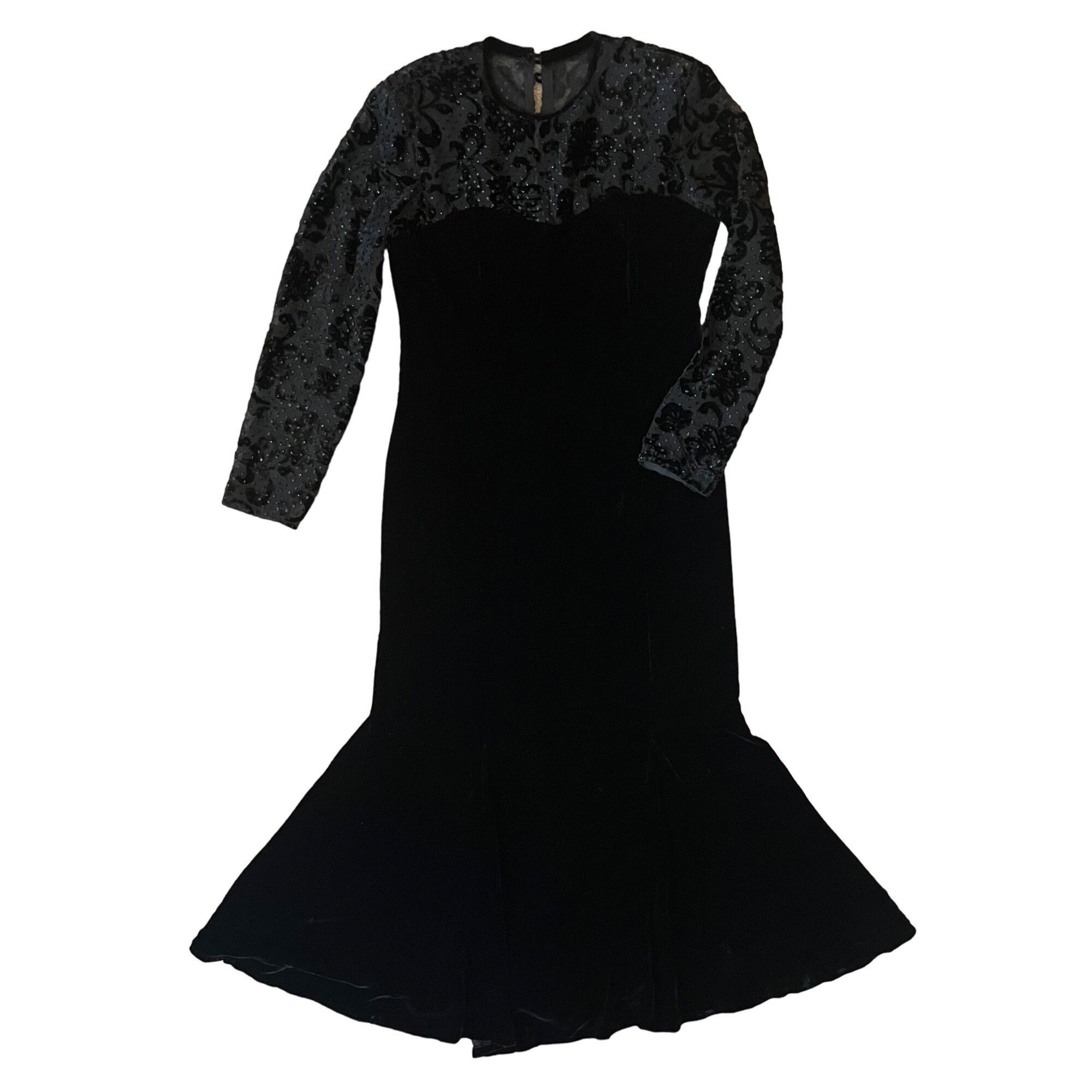 image of Vintage VTG 80's Aj Bari 12 14 Black Velvet Formal Wiggle Gown Dress, Women's (Size XL)