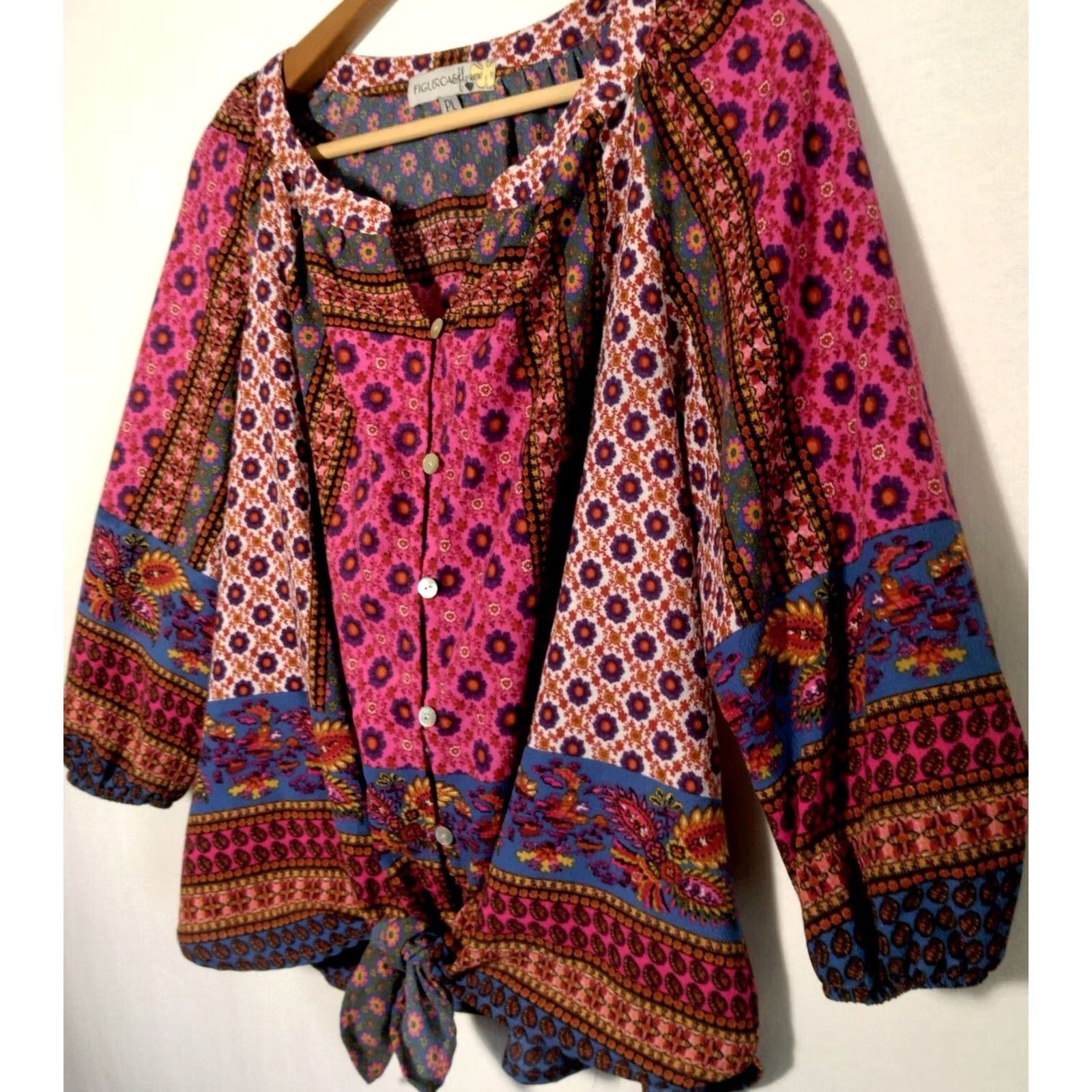 Vintage Figueroa & Flower Blouse Petite PL Button Up Tapestry Floral Tie Waist Boho Shirt Womens Size L / US 10 / IT 46 - 3 Thumbnail