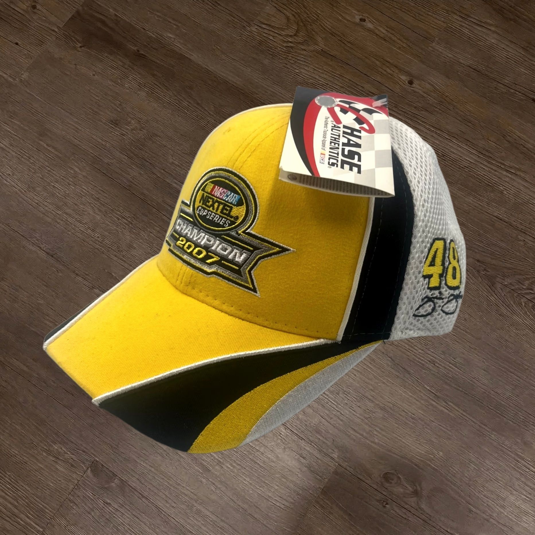 Chase Authentics Nascar 2007 Champion Jimmie Johnson 48 Hat Yellow White Mens, Men's