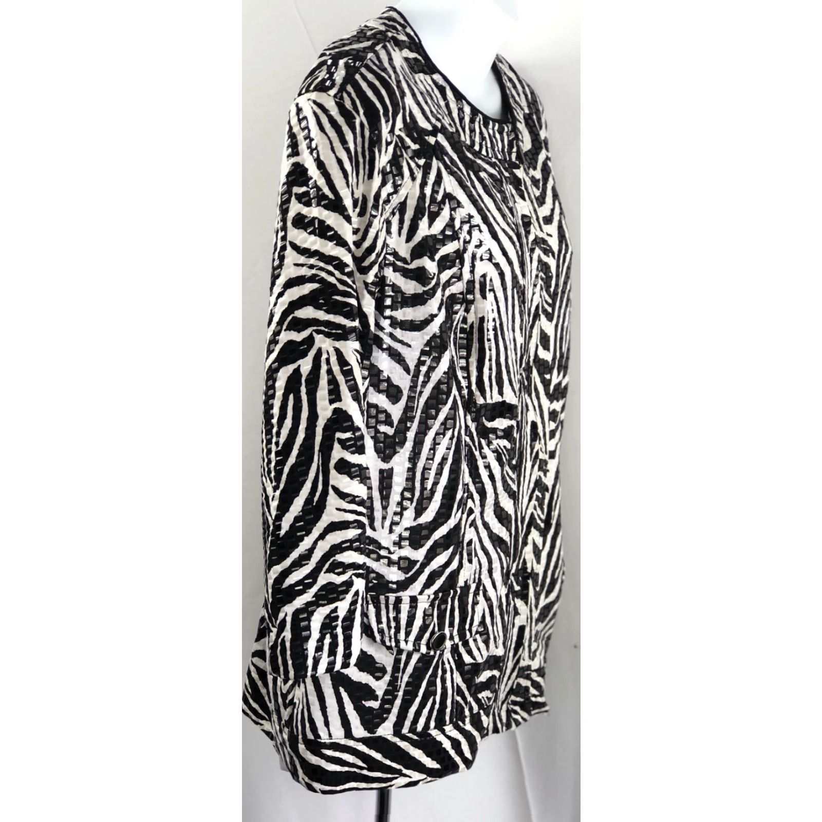Element Elementz Jacket XL Blk/wht Zebra Sparkle Zip Up 3/4 Sleeve Button Mock Pockets Size XL / US 12-14 / IT 48-50 - 2 Thumbnail