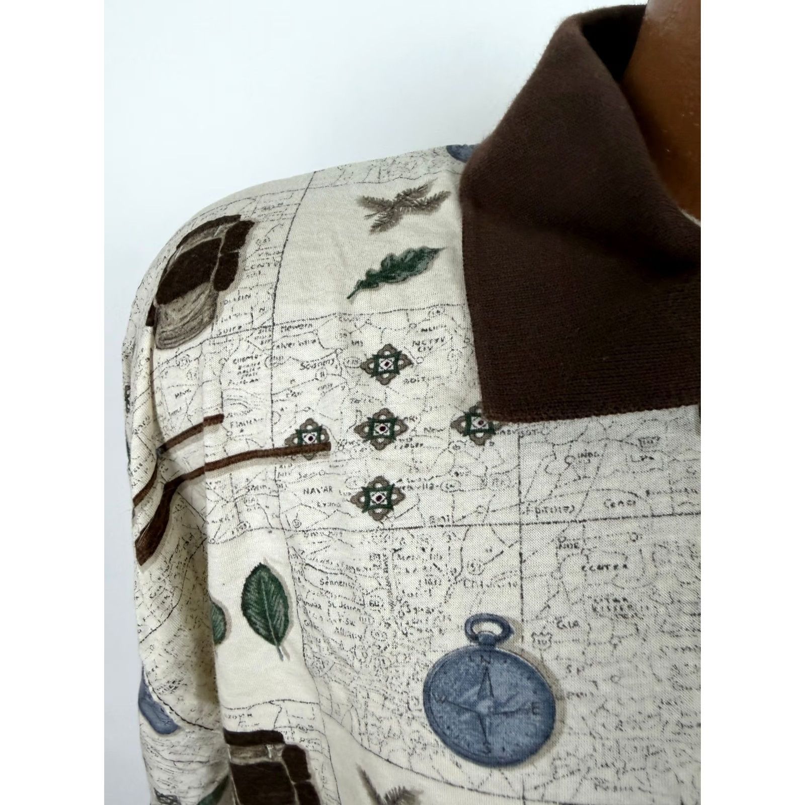 Cherokee VINTAGE Cherokee Polo Shirt Men L Beige Cotton 90s Nature Outdoor Hiking Map Graphic Print Polo Shirt Womens? Size US L / EU 52-54 / 3 - 4 Thumbnail