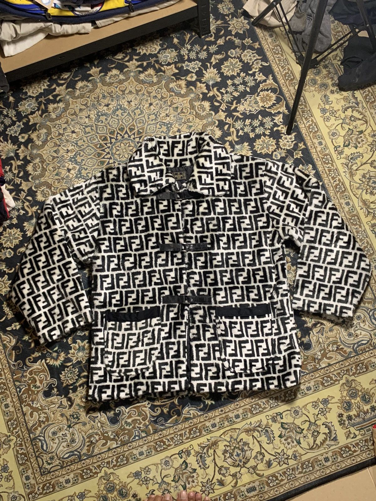 Fendi FF logo print faux fur coat jacket vintage