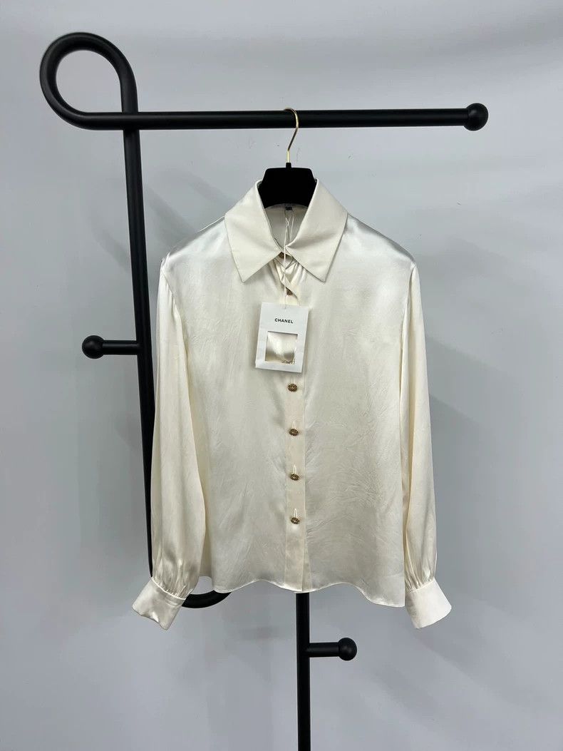 Chanel White Silk Long Sleeve Shirt - dmc