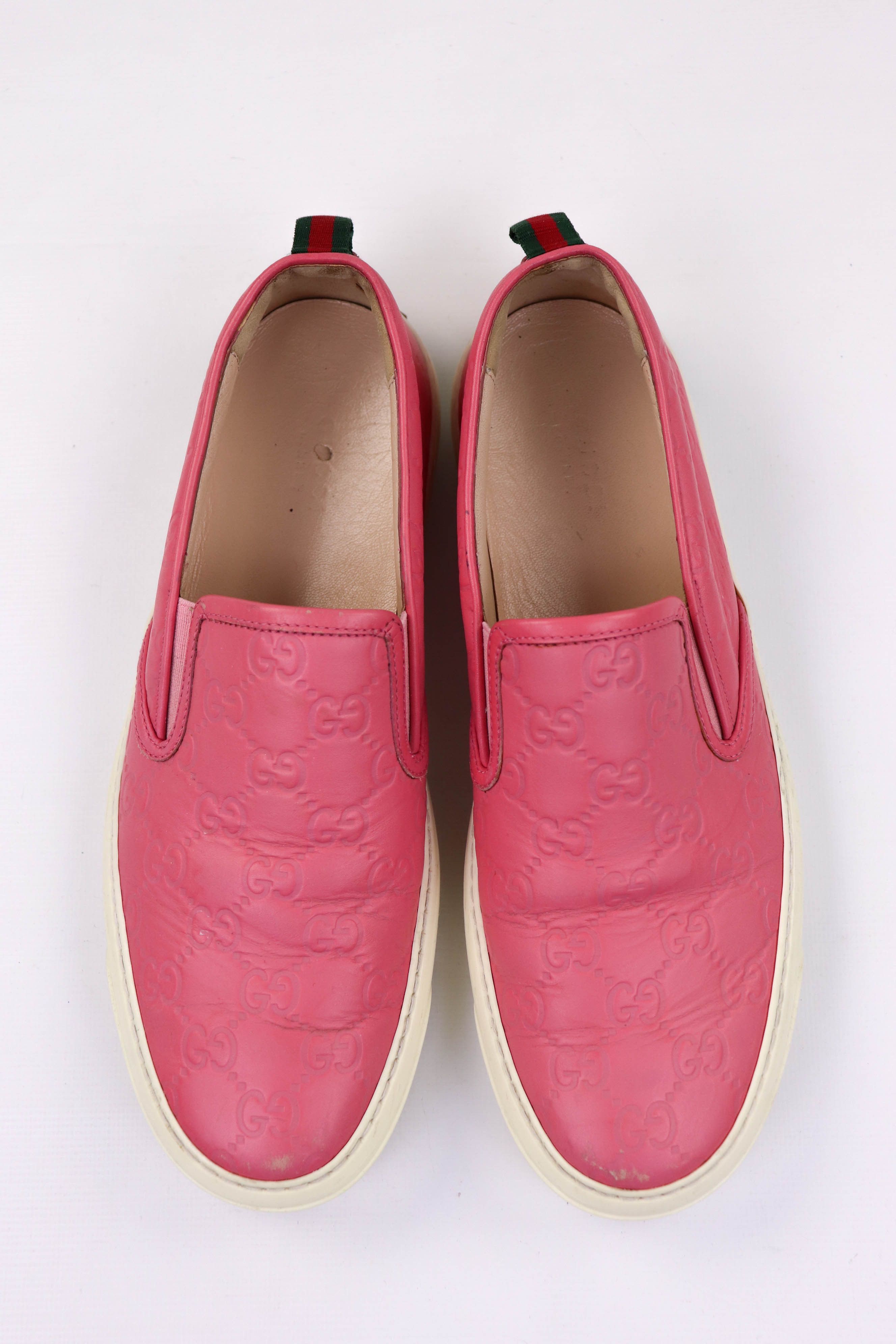 Gucci “Fashion Pink” Leather GG Monogram Slip On Shoes