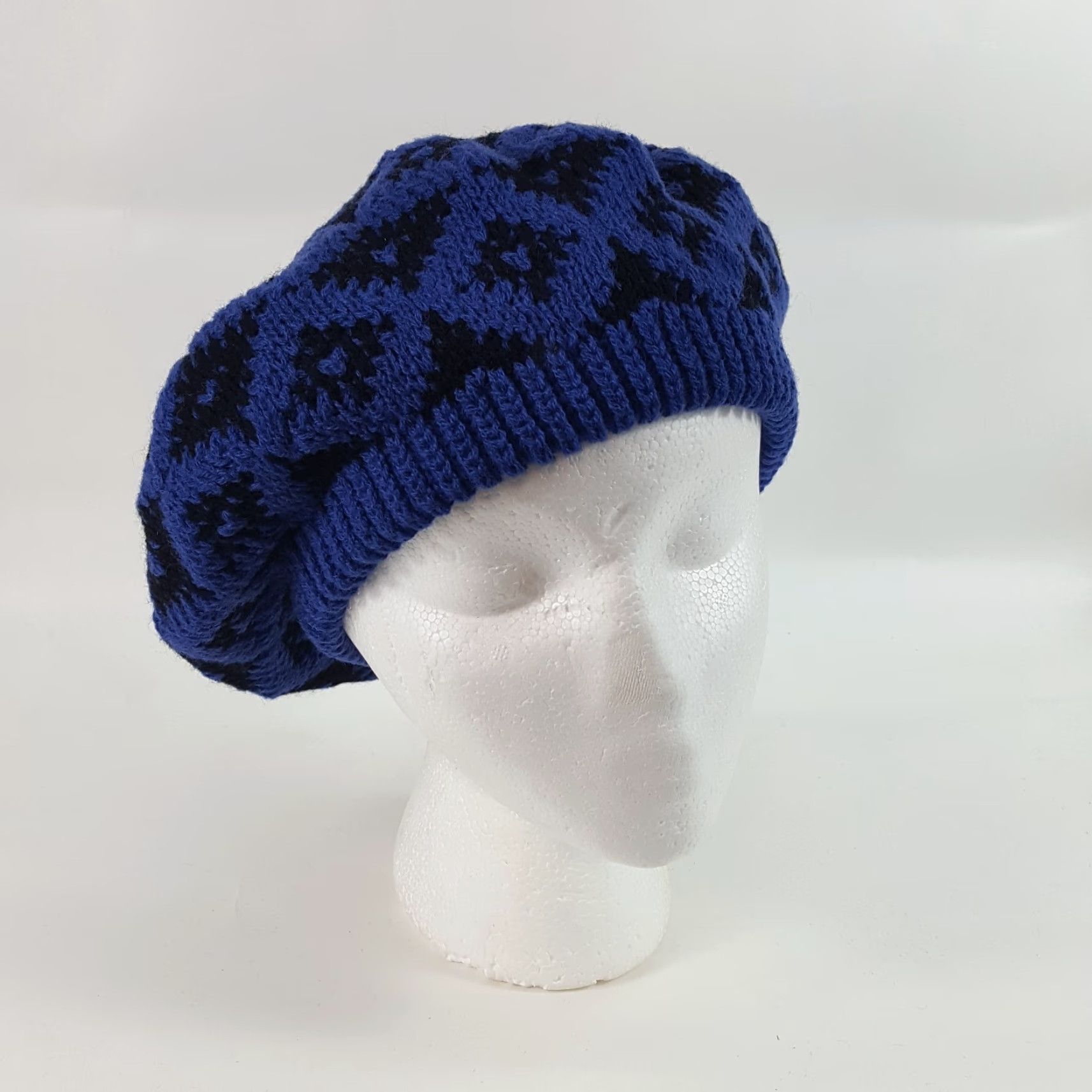 Vintage VINTAGE Vintage 80s Knit Wool Blue Diamond French Beret Warm Winter Hat Womens One Size Size ONE SIZE - 6 Thumbnail