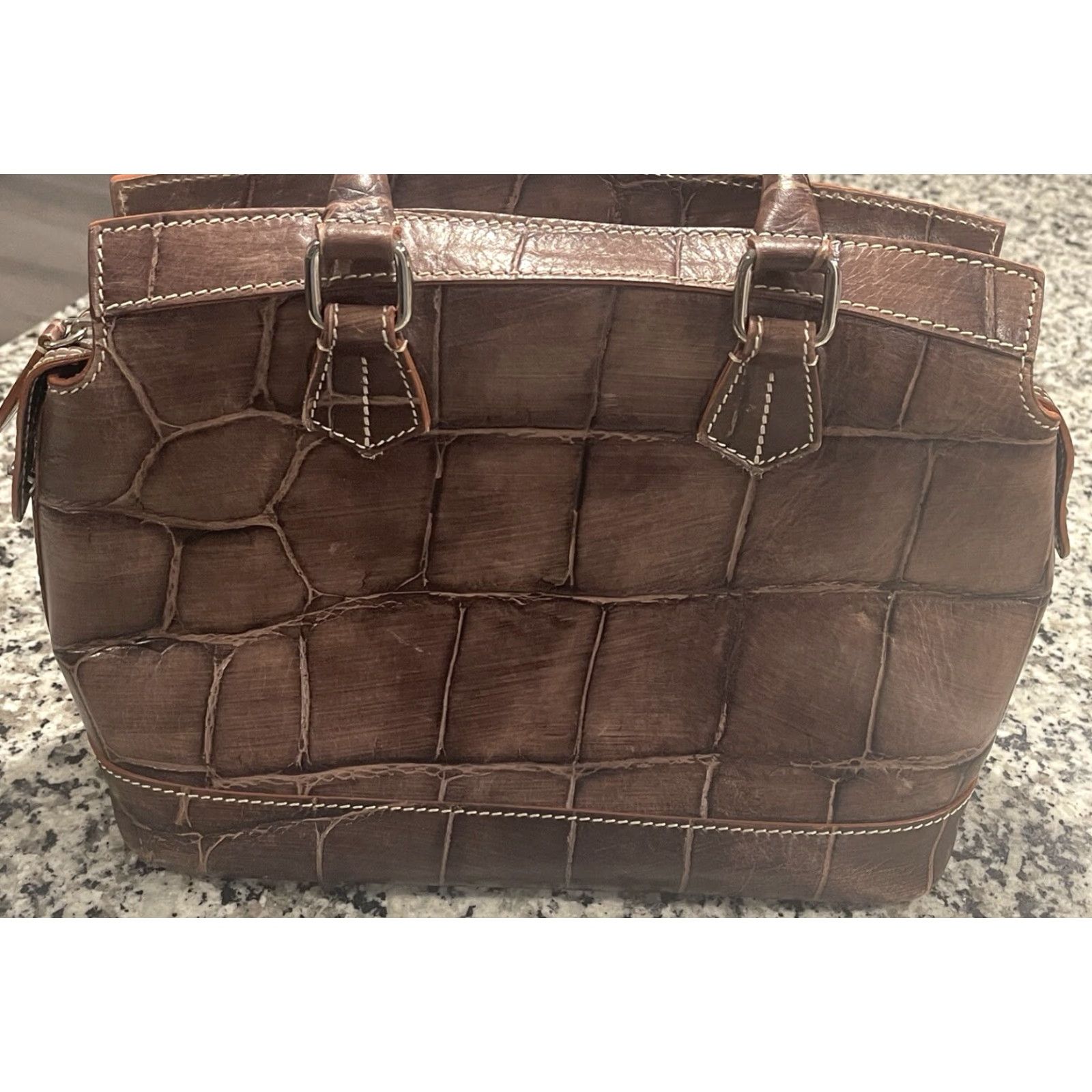 Dooney & Bourke VINTAGE Dooney & Bourke Italian Handbag Large Brown Croc Embossed Leather Zip Closure Womens Size ONE SIZE - 4 Thumbnail