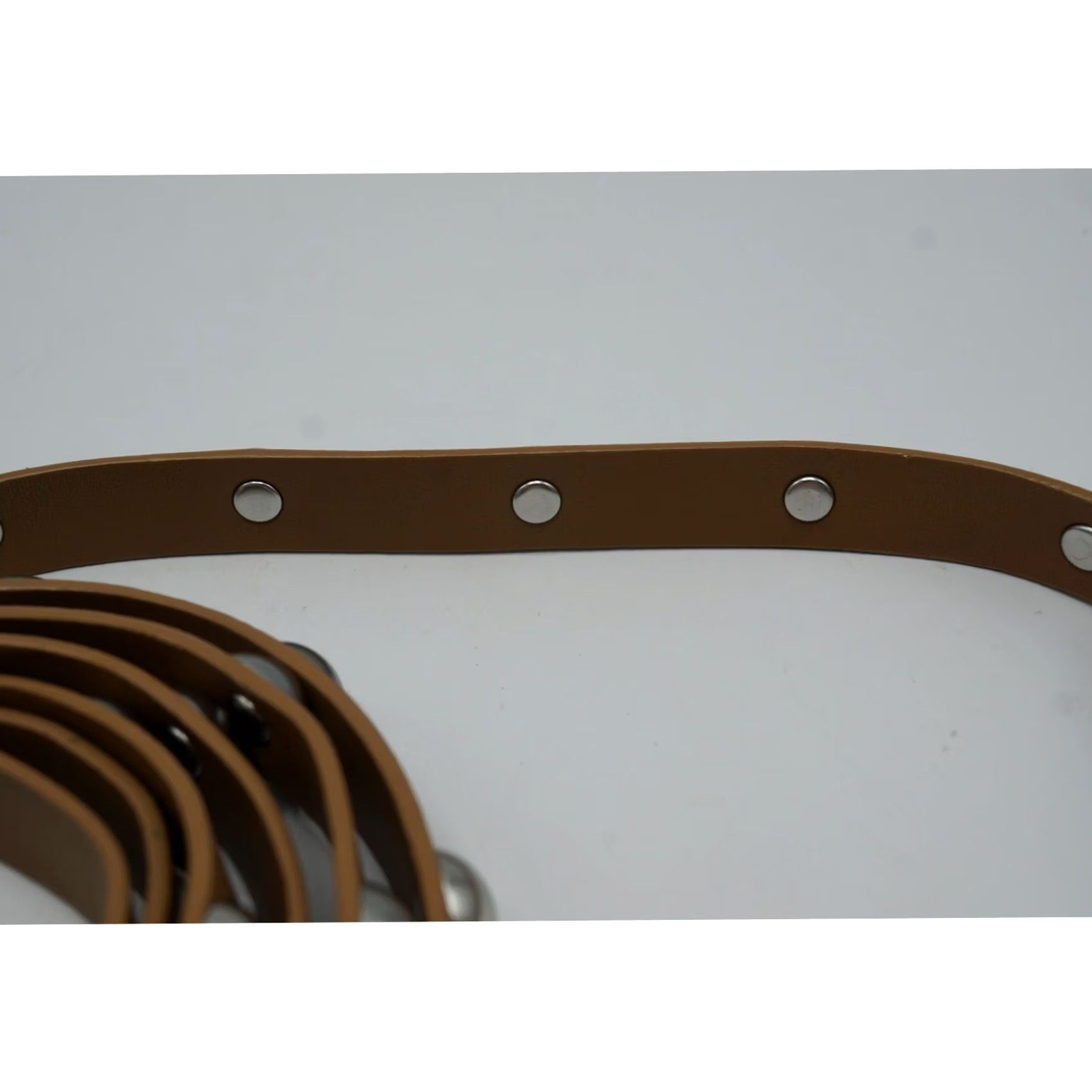 Doublet Brown Leather Belt Ladies Double Wrap Silver Studs L Size ONE SIZE - 3 Thumbnail