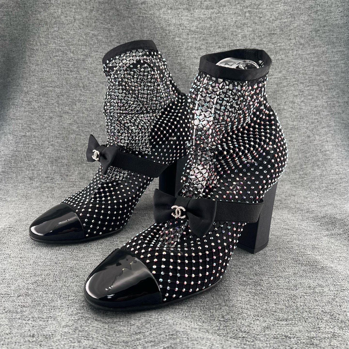 Chanel Chanel Fishnet Rhinestone Block Heel Boots Size US 7.5 / IT 37.5 - 1 Thumbnail